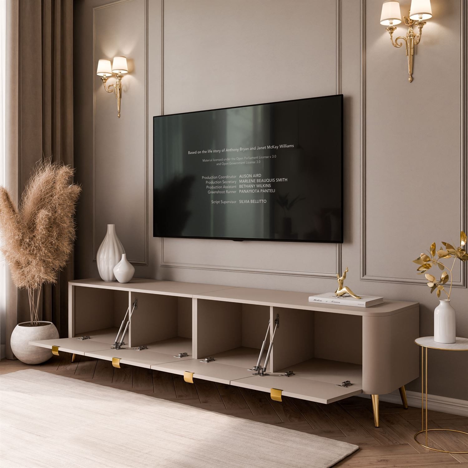 Lookway TV-Schrank CELESTE 200 cm mit Beleuchtung auf Füßen (2x TV-Schrank, mit LED Beleuchtung) 200x40x46,5 cm – Bild 4 von 5