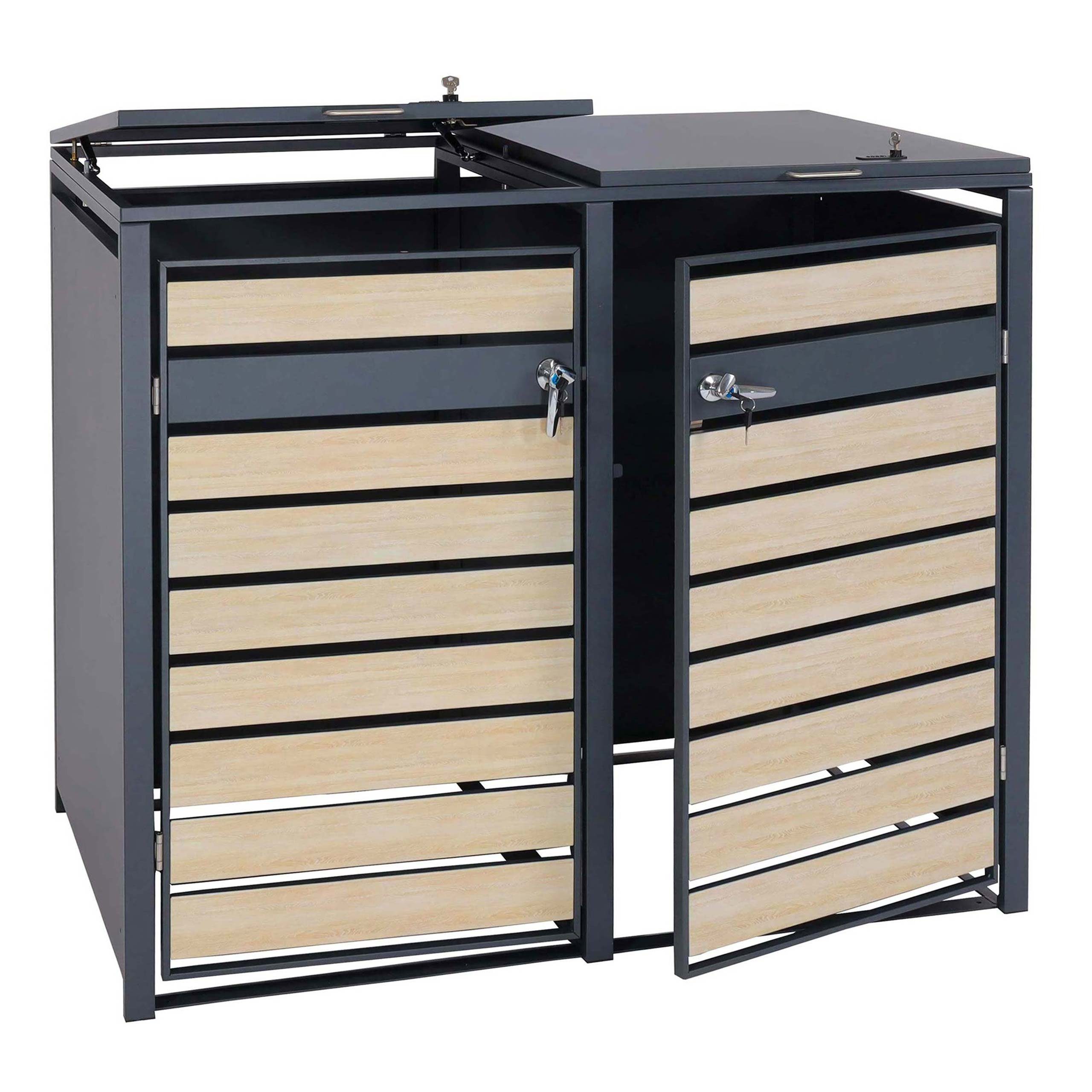 MCW Mülltonnenbox MCW-J81-2er/4er (1 St), Erweiterbar, UV-beständig, Praktische Einhand-Bedienung