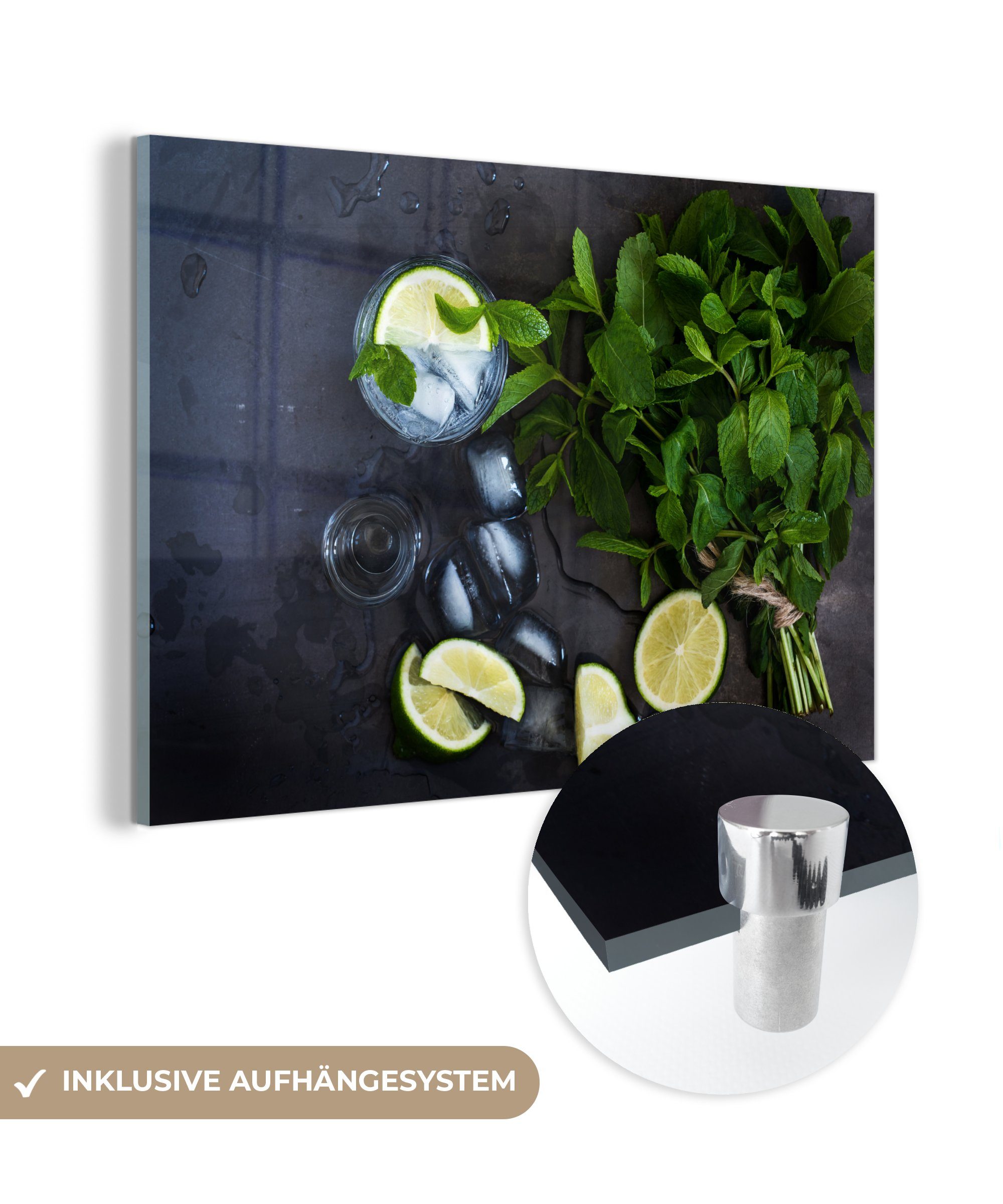 MuchoWow Acrylglasbild Ein erfrischender Mojito - ein typisches Sommergetränk, (1 St), Acrylglasbilder Wohnzimmer & Schlafzimmer