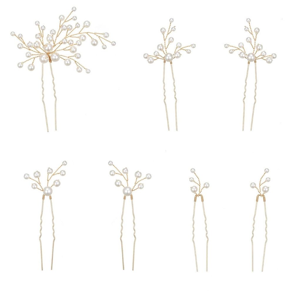 WowWoke Diadem 7er Set Haarnadeln Geflochten mit Kunstperlen Vielseitig Alltag Feste (Set, 1-tlg., Vielseitiges Haaraccessoire für Dates und Partys) – Bild 3 von 5