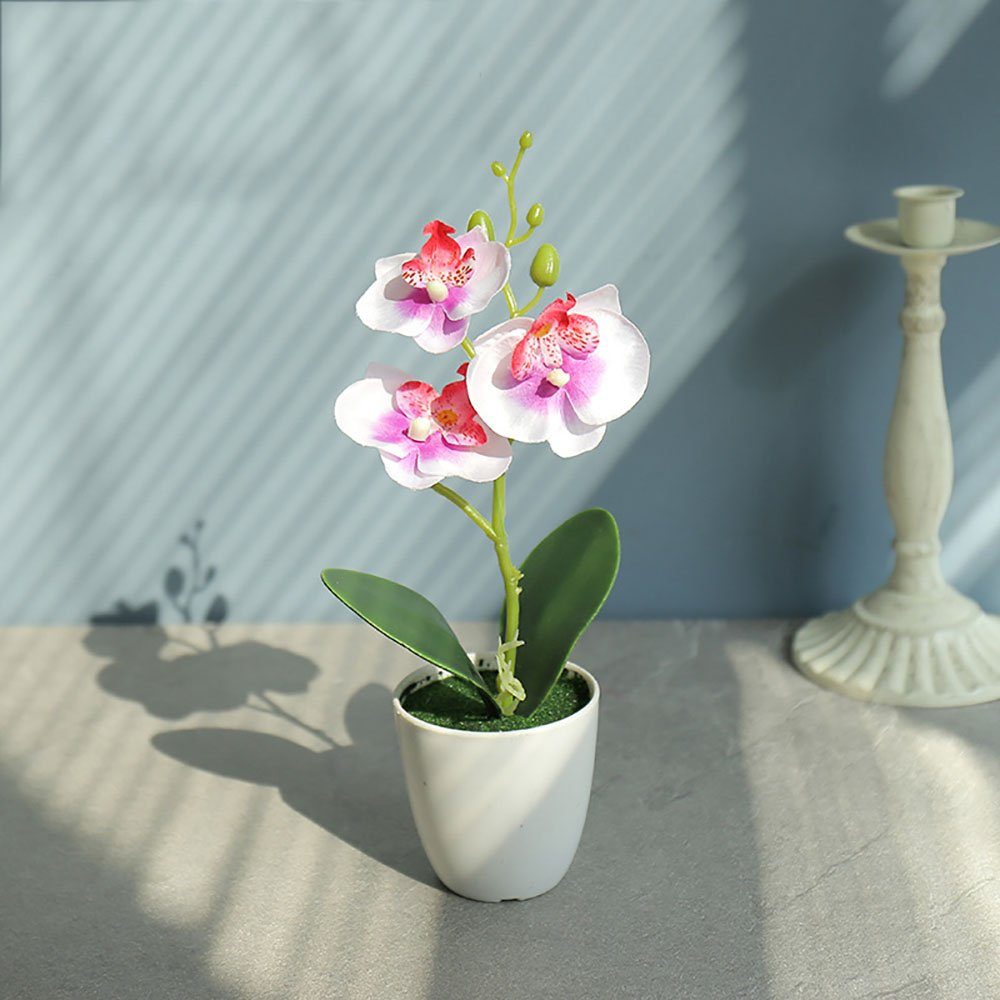 Kunstpflanze Klein Kunstpflanze Orchidee Phalaenopsis L.Ru Übertopf mit Zimmer-Desktop-Dekoration Balkon, Schlafzimmer, Wohnzimmer, weiß, Schönes UG