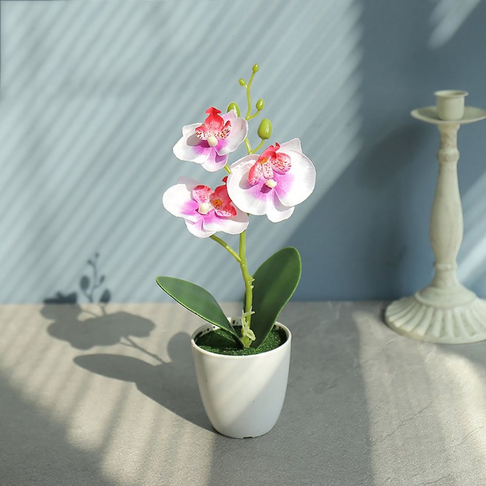 Kunstpflanze Klein Kunstpflanze Orchidee Phalaenopsis mit Übertopf weiß,  L.Ru UG, Schönes Schlafzimmer, Wohnzimmer, Balkon, Zimmer-Desktop-Dekoration