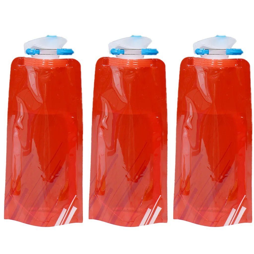TUABUR Trinkflasche 700ML Faltbare Wasserflaschen Set von 3 Trinkflasche Flasche Beutel Rot
