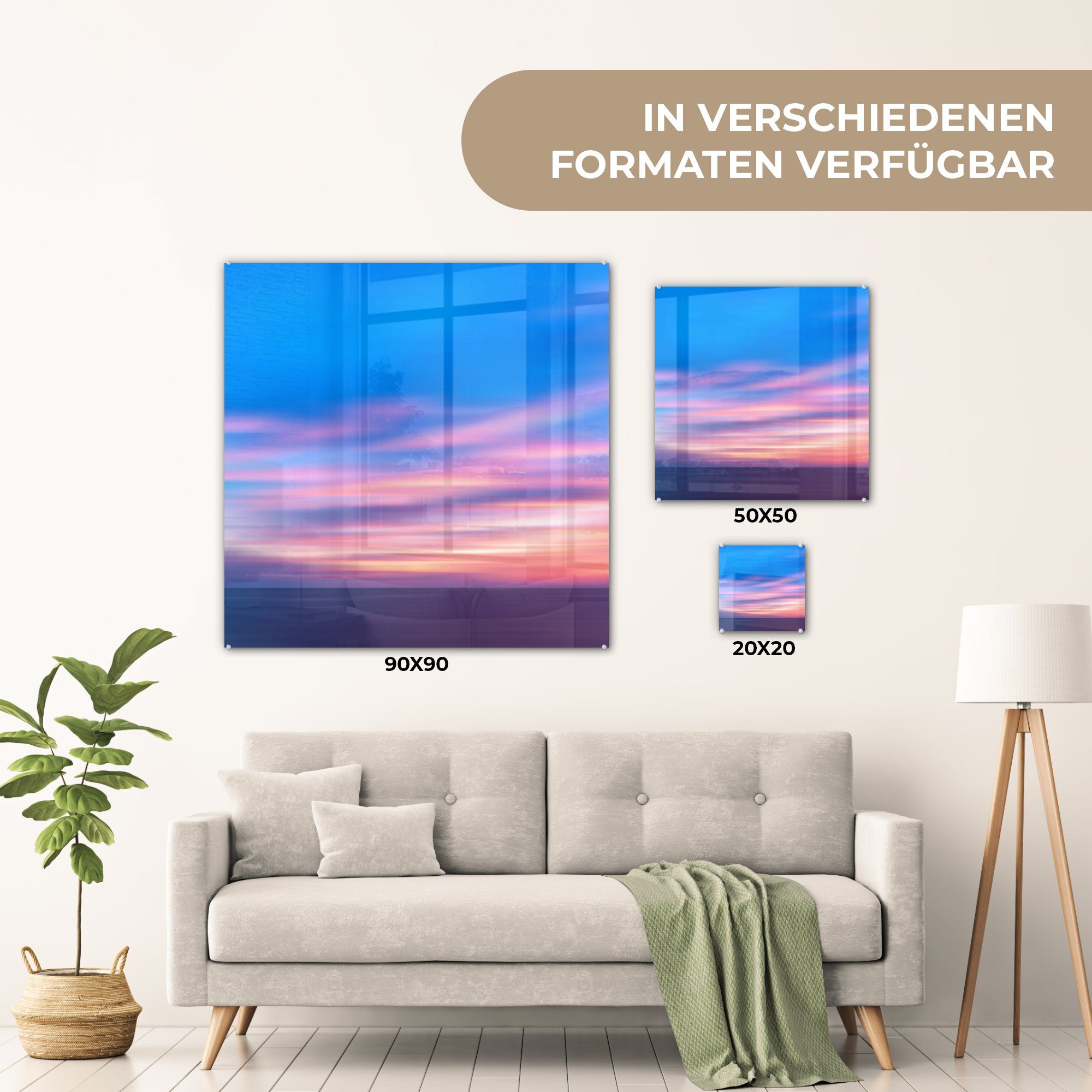 Wandbild - Foto - Glas auf Wanddekoration - - auf MuchoWow (1 St), Himmel Acrylglasbild Pastell, - Farben Glas Bilder Glasbilder