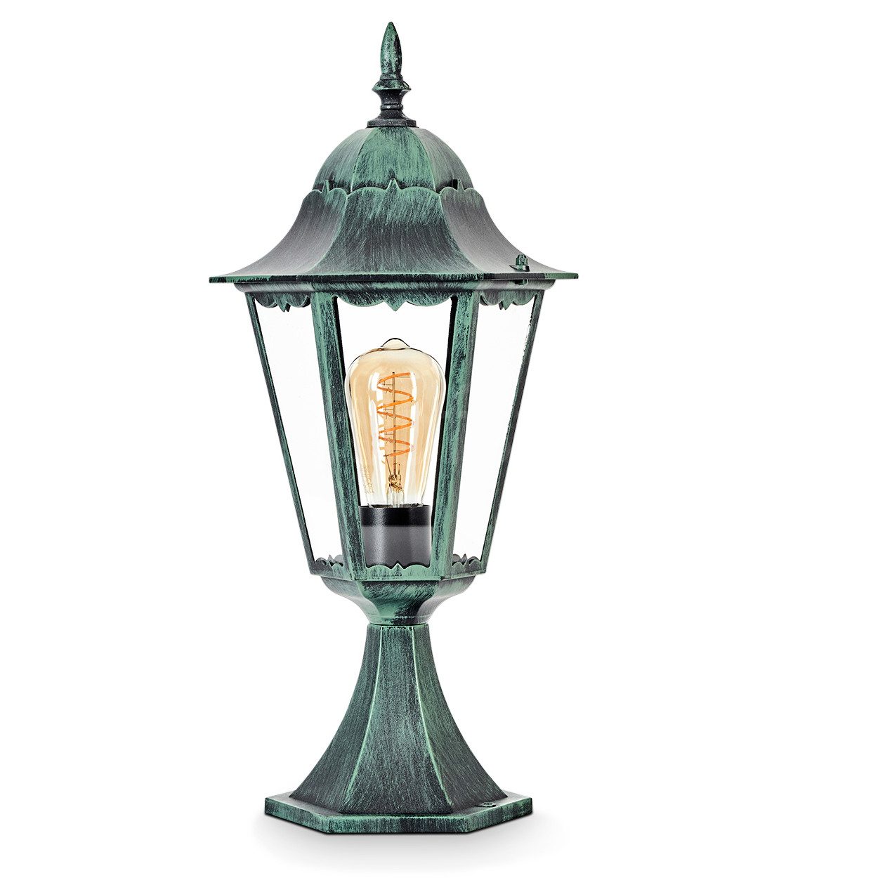 hofstein Pollerleuchte Sockelleuchte aus Metall/Glas in Schwarz-Grün/Klar, ohne Leuchtmittel, Wegeleuchte, Gartenbeleuchtung IP44, 1x E27, ohne Leuchtmittel
