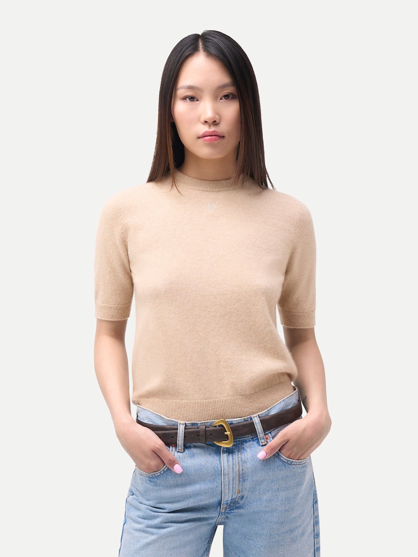 GOBI Cashmere Rundhalspullover Kaschmir-Pullover mit kurzen Ärmeln günstig online kaufen