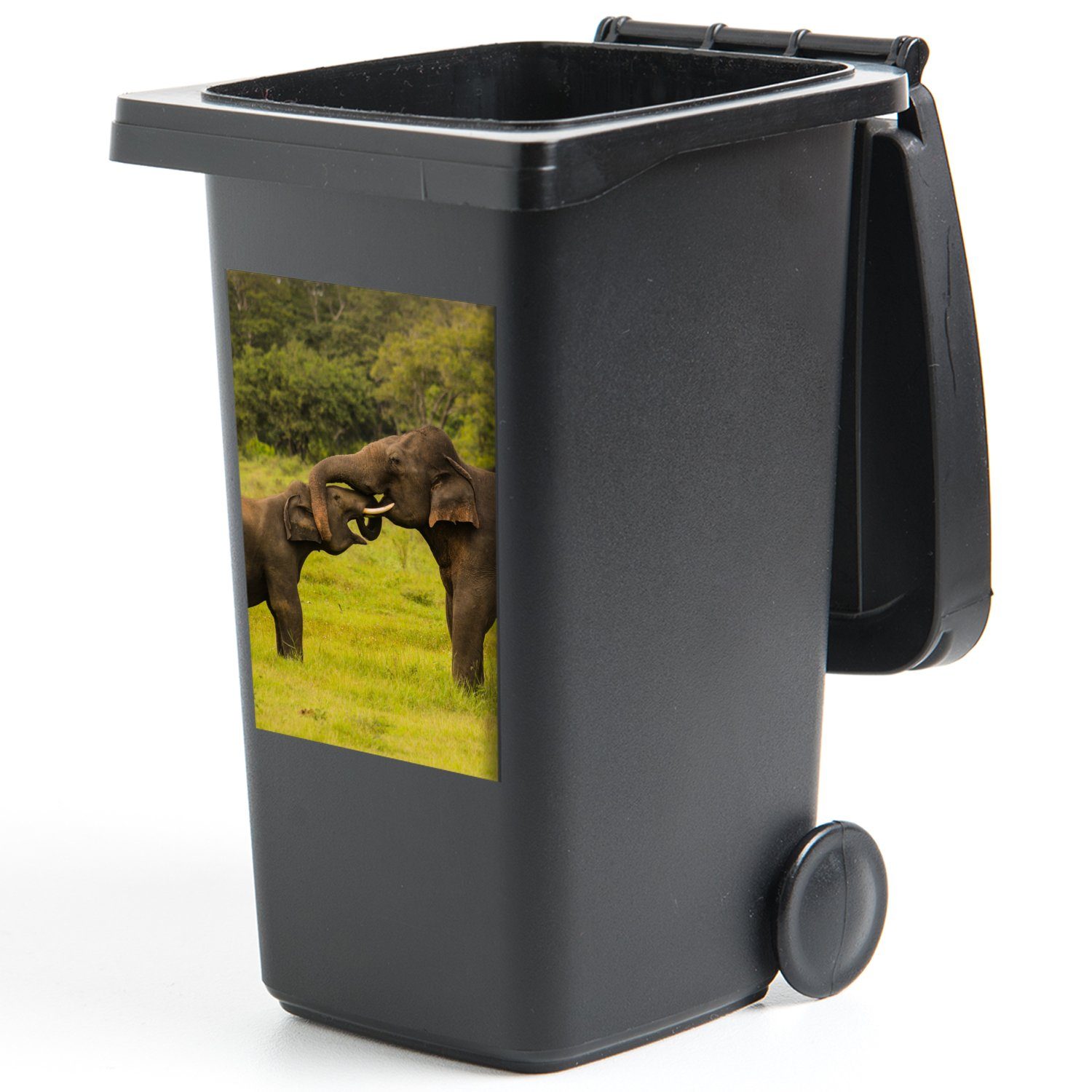 MuchoWow Wandsticker - Elefant Abfalbehälter St), Grün Gras Tiere (1 Sticker, - Mülleimer-aufkleber, Container, - Mülltonne
