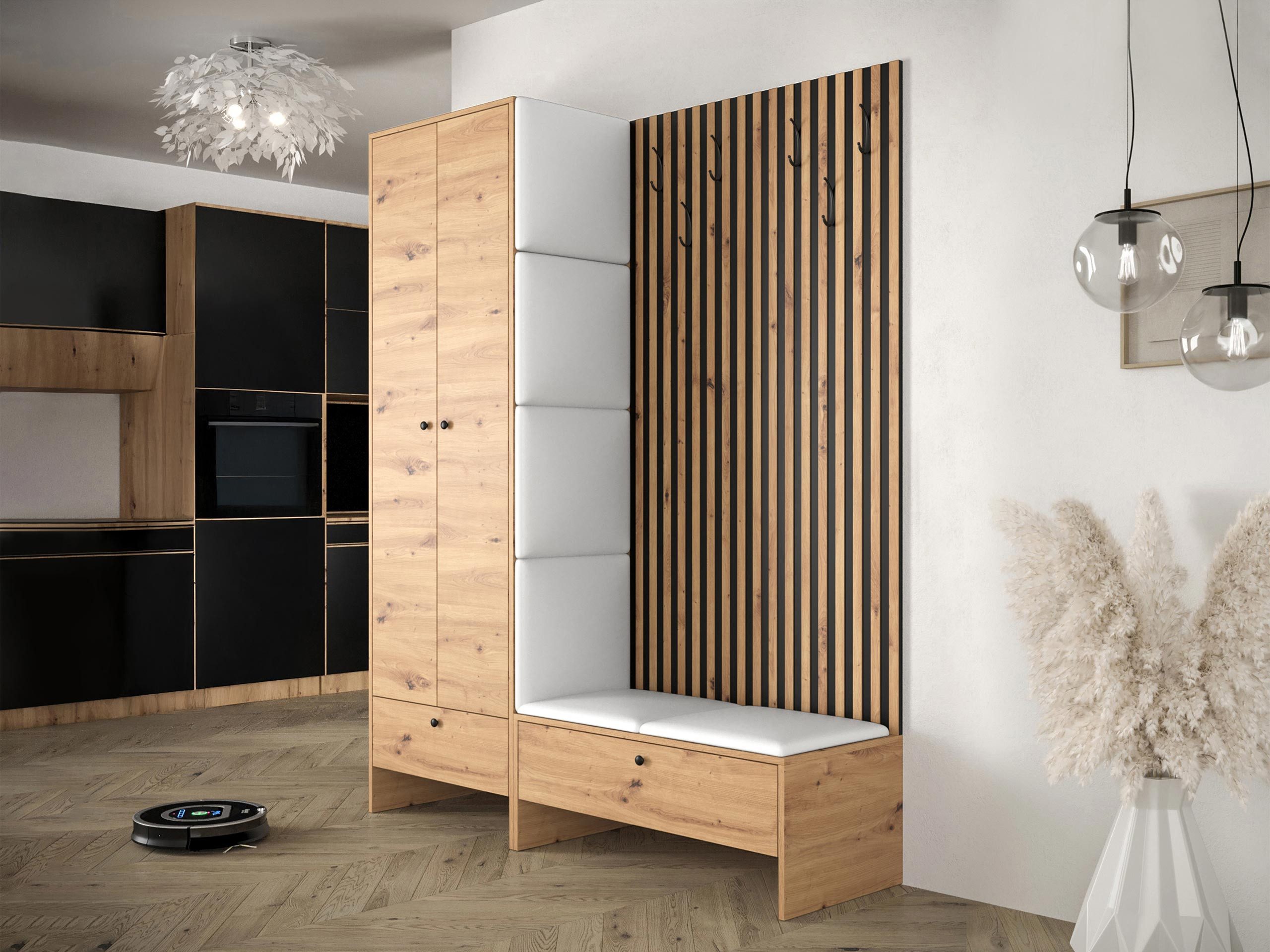 MIRJAN24 Garderoben-Set Balma III, (Komplett-Set, Kleiderschrank, Unterschrank mit Lamellen, 6x Paneel 42x42), Griffe aus Metall