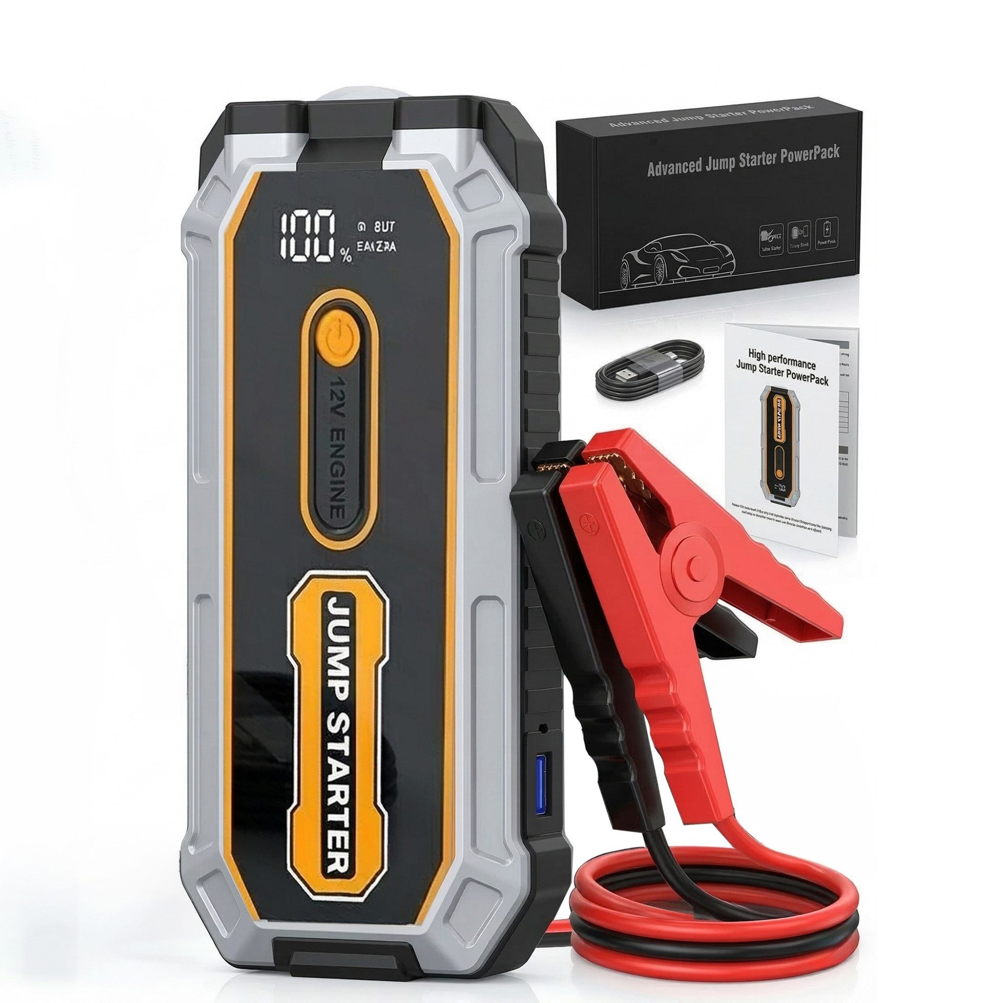Blossom Starthilfe Powerbank Auto 1200A 12800mAh 12V Multifunktionales Starthilfegerät, Tragbare Jump Starter für PKW SUV Motorräder, -20°C bis 80°C