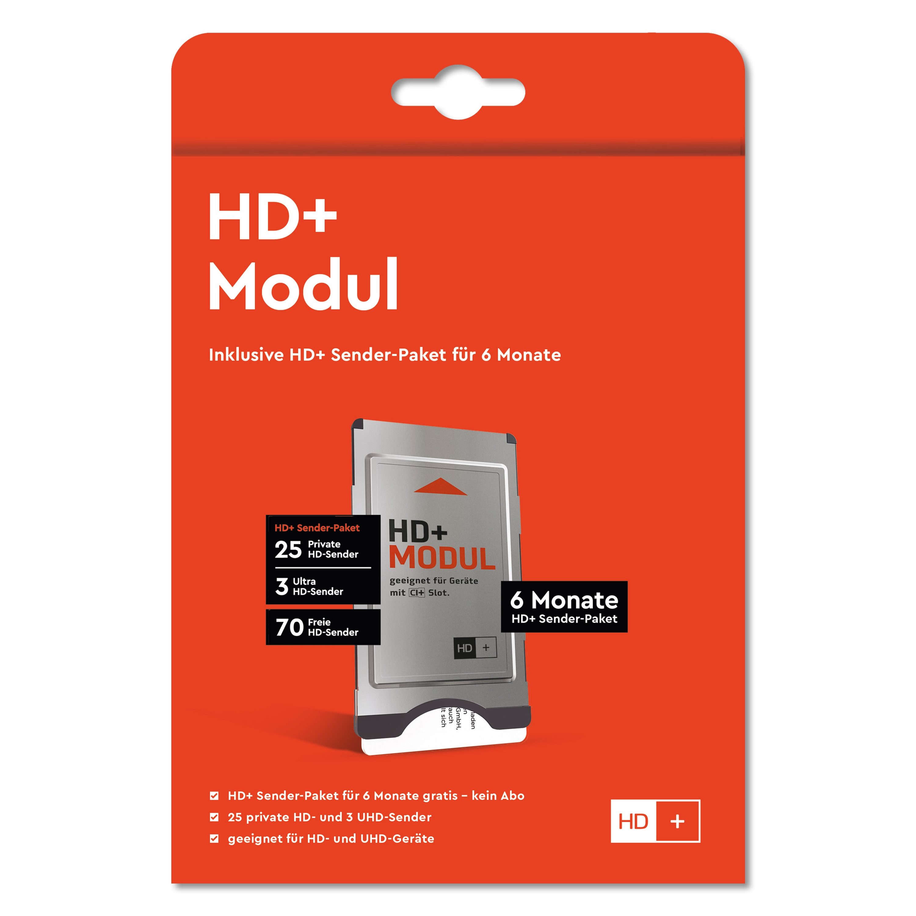 HD+ Modul CI+-Modul, inkl. 6 Monate HD+ Sender-Paket, 25 HD- und 3 UHD-Sender