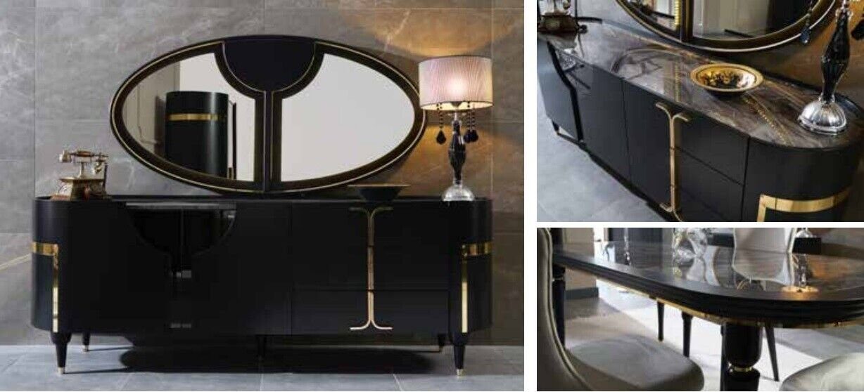 Luxus Stuhl 8tlg, Stühle Stil Garnitur Kommode 4 (8-St) Möbel Esszimmer-Set Tisch Esstisch JVmoebel