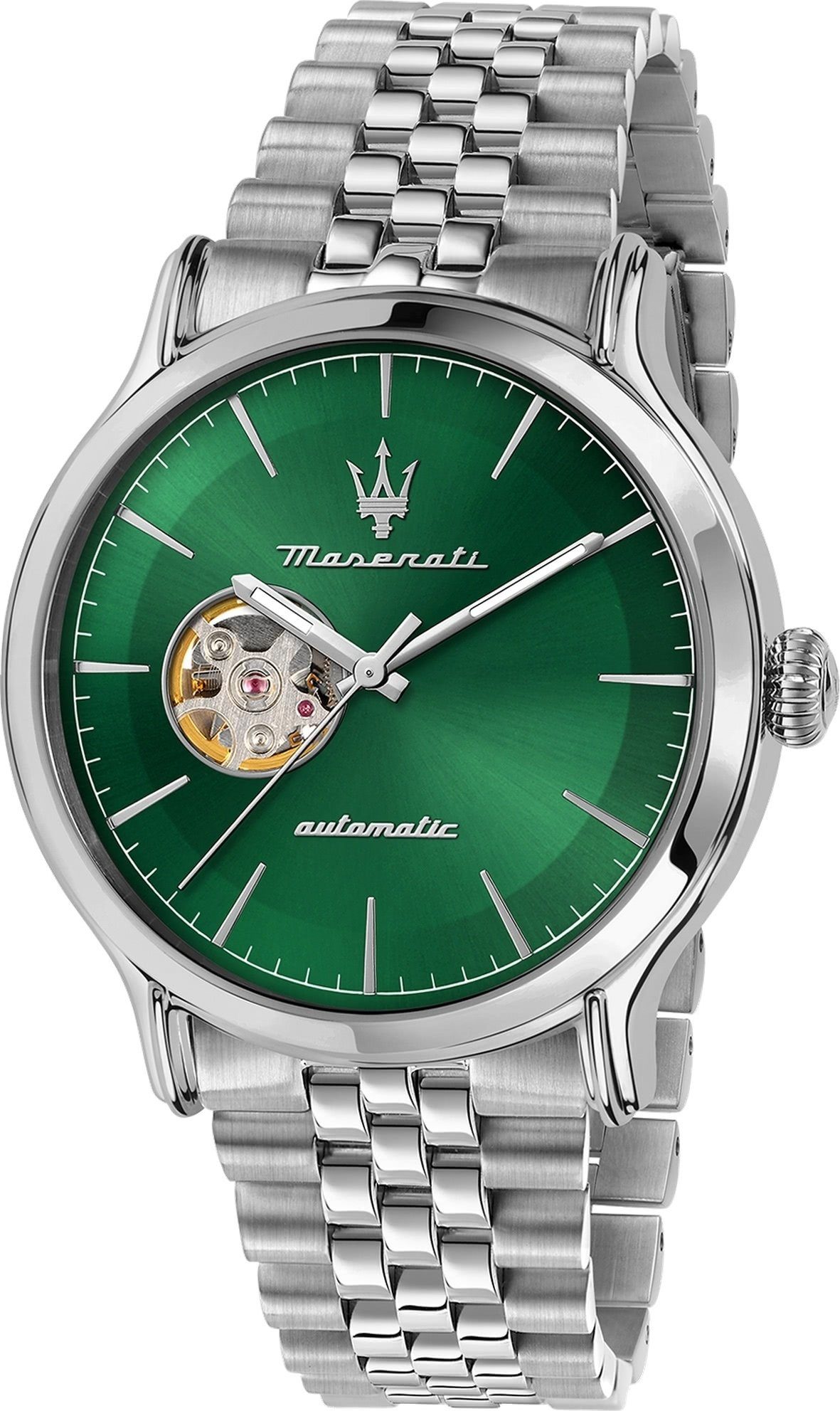 MASERATI Quarzuhr Maserati Herren Armbanduhr Epoca, Herrenuhr rund, groß (ca. 42mm) Edelstahlarmband, Made-In Italy grün