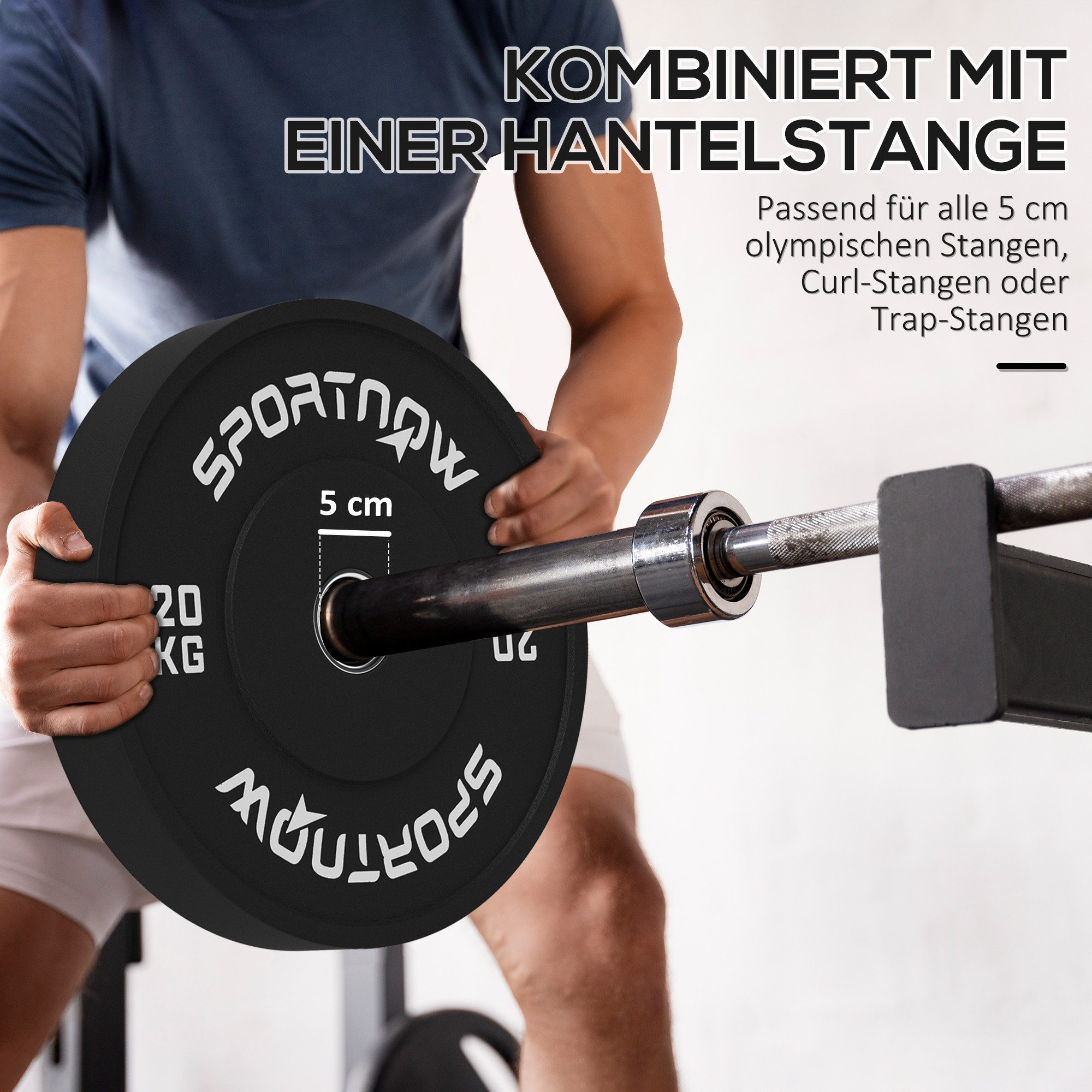 SPORTNOW Hantelscheiben 2 x 20kg Gewichte, Gewichtsscheiben, Ø 50 mm Bohrung, Schwarz, 40 kg, für 5 cm Hantelstange, Ø 50 mm Bohrung, Schwarz – Bild 5 von 5