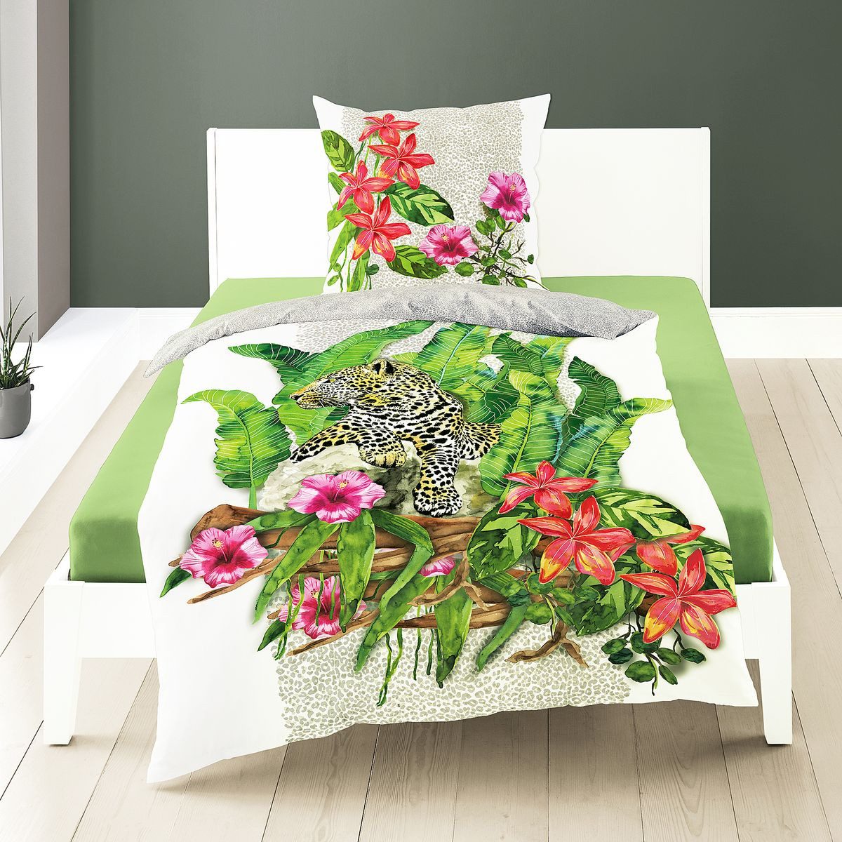 JACK Bettwäsche 135x200cm Digitaldruck Leopard Dschungel günstig online kaufen