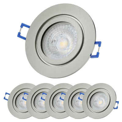 Sweet LED LED Einbaustrahler spots Bad Aluminium chrom gebürstet IP44 badezimmer GU10 7W 6 stück, LED fest integriert, Deckenspots, Deckenstrahler,Einbauleuchten