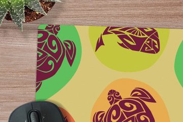 MuchoWow Gaming Mauspad Schildkröte - Fisch - Maori - Muster (1-St), Mousepad mit Rutschfester Unterseite, Gaming, 40x40 cm, XXL, Großes