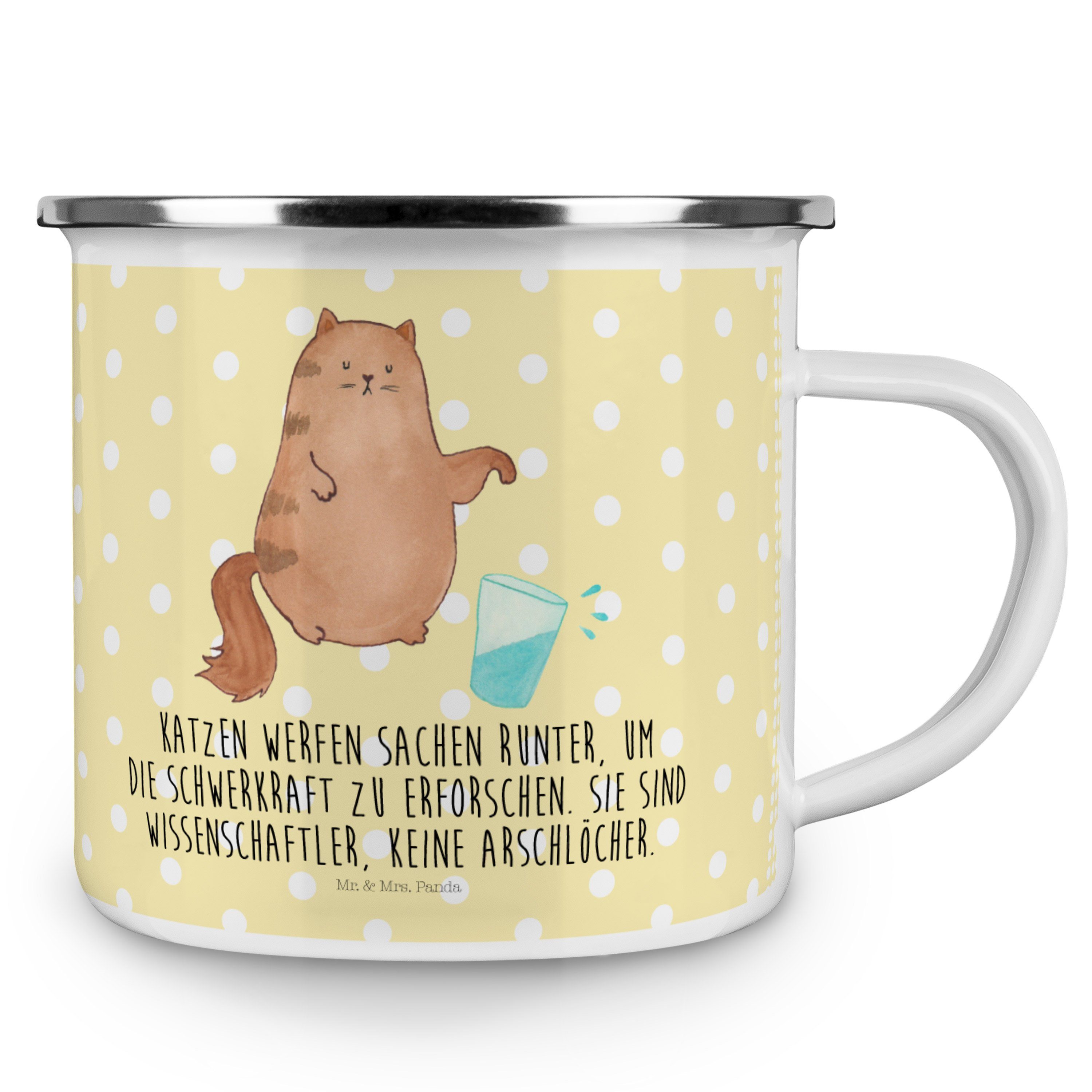 Mr. & Mrs. Panda Becher Kaffe, Pastell Emaille Wasserglas - Trinkbecher, Katze Gelb - Miau, Geschenk