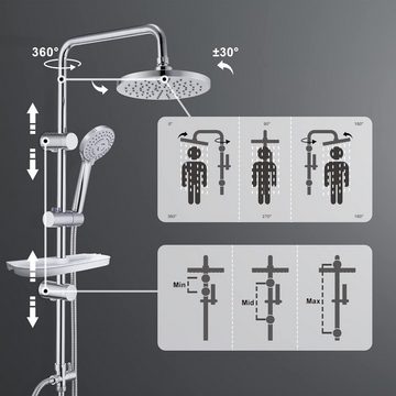 Görbach Duschsystem Regendusche Duschset ohne Armatur, Höhe 150 cm, 3 Strahlart(en), Edelstahl Duschsystem mit Ablage, Duschstange set Kopfbrause ABSD20cm