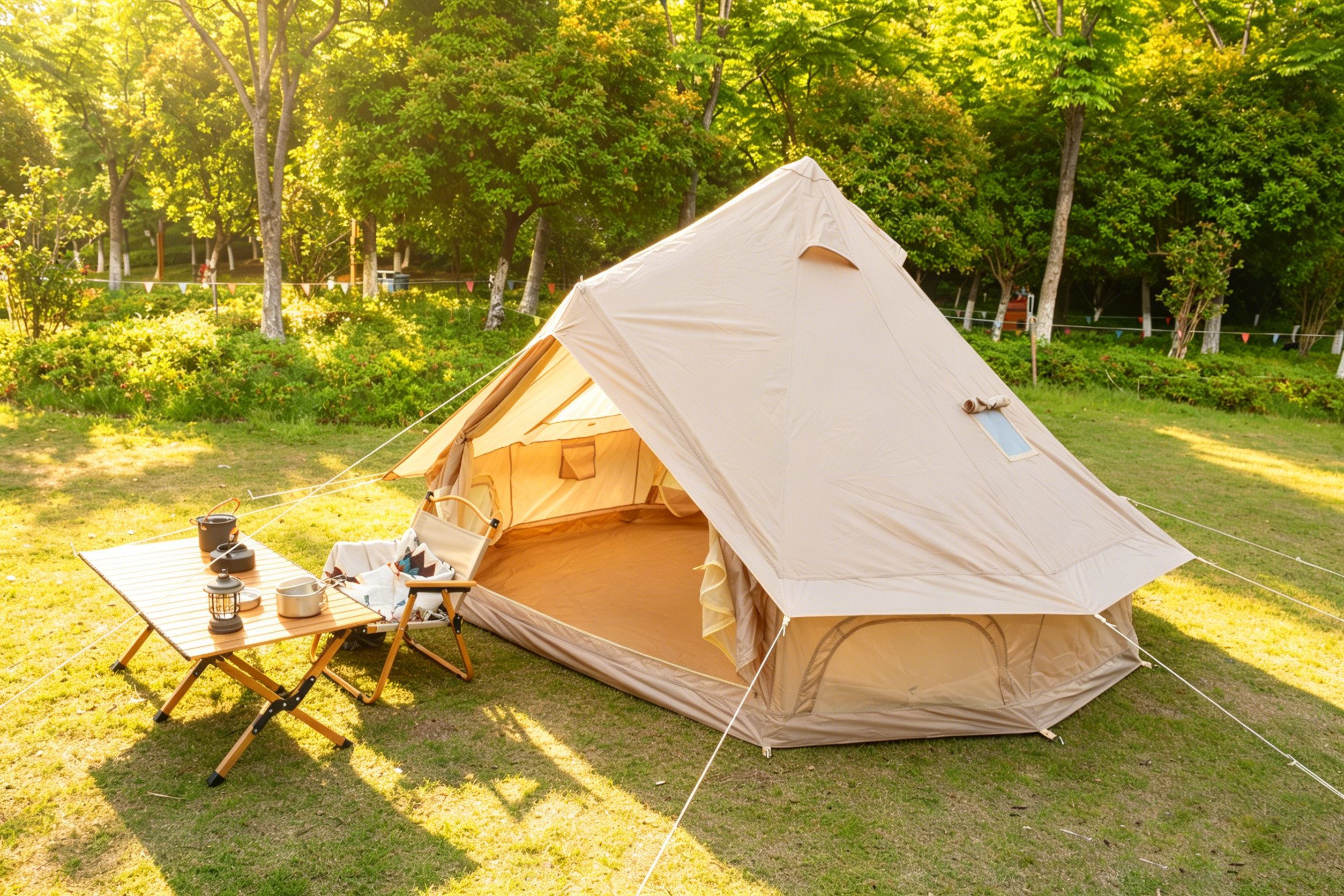 i@home Tipi-Zelt Kuppelzelt 4m Bellzelt, Personen: 4 (wasserdicht Oxford, atmungsaktiv, Insektenschutz, 1 tlg., Ofenrohröffnung Kaminöffnung, 4-Season, schneller Aufbau), Rundzelt großes Familienzelt für Glamping