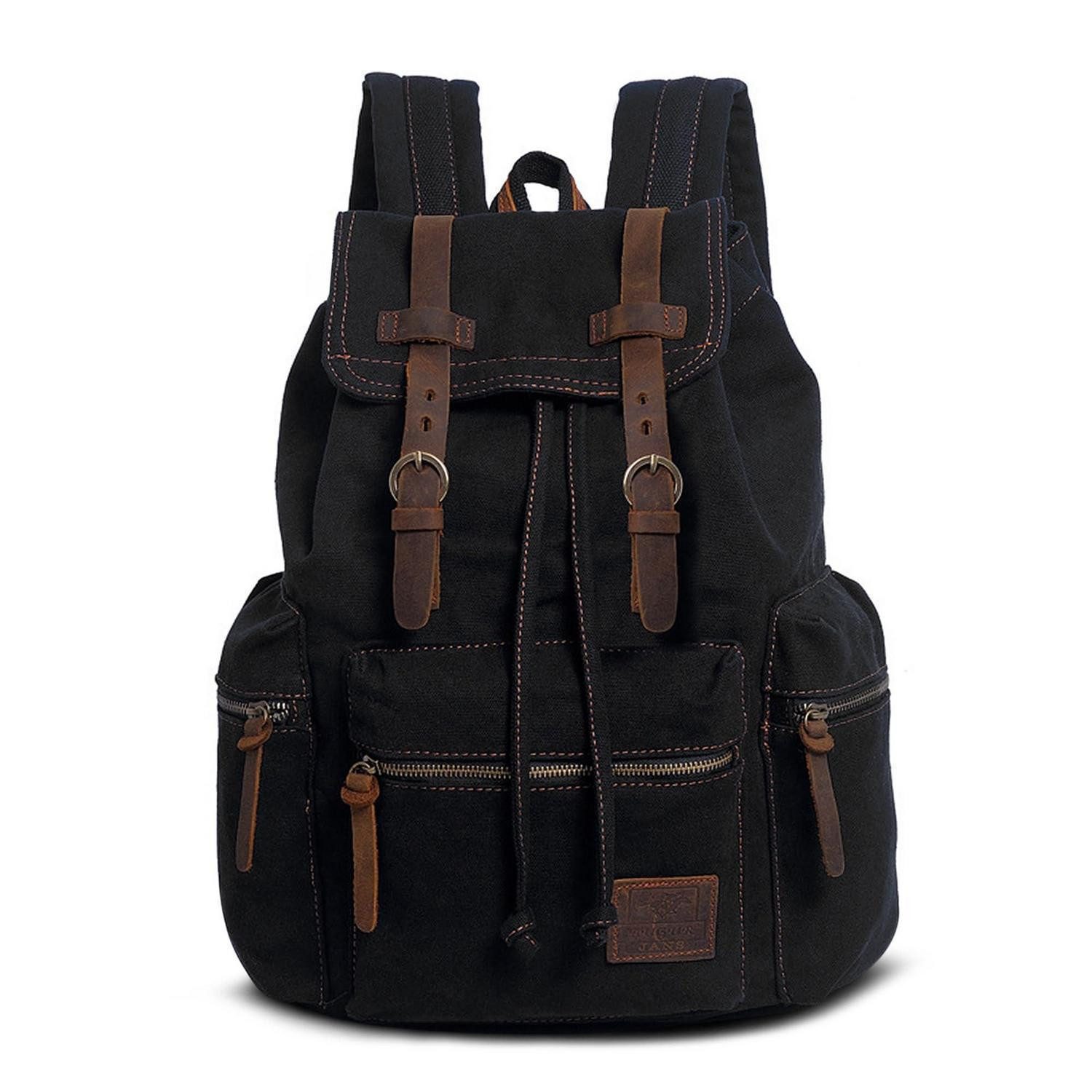 LuxusKollektion Laptoprucksack Herren Rucksack Canvas Vintage Schwarz 15.6"