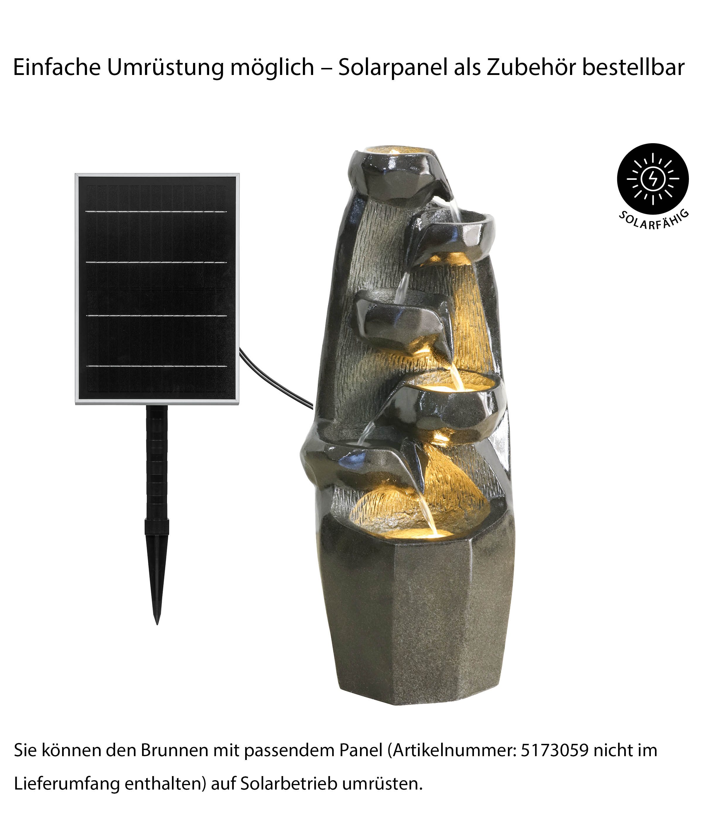 Dehner Gartenbrunnen Cala, mit warmweißer LED-Beleuchtung, ca. 35 x 91 x 34 cm, Polyresin, 35 cm Breite, säulenförmiges Wasserspiel aus Kunststein inkl. Pumpe und Trafo