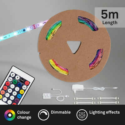 Briloner Leuchten LED Stripe, 150-flammig, 5m, RGB, dimmbar, Zuleitung 1,5 m, Fernbedienung, weiß