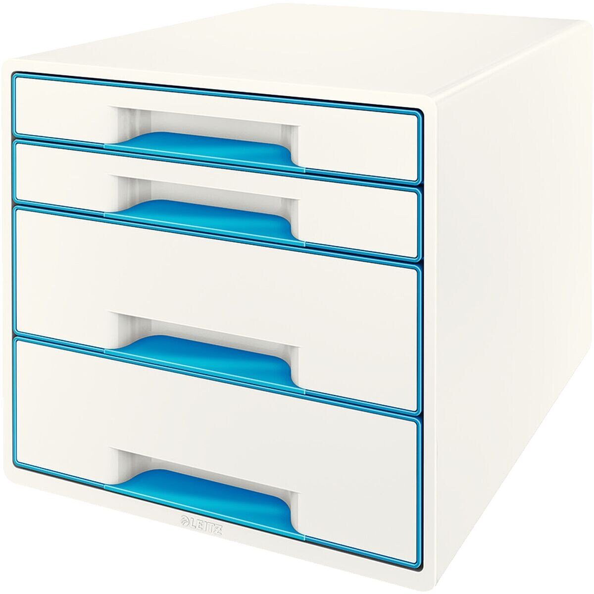 LEITZ Schubladenbox WOW Cube 5213, mit 4 Schubladen, geschlossen, stapelbar blau metallic