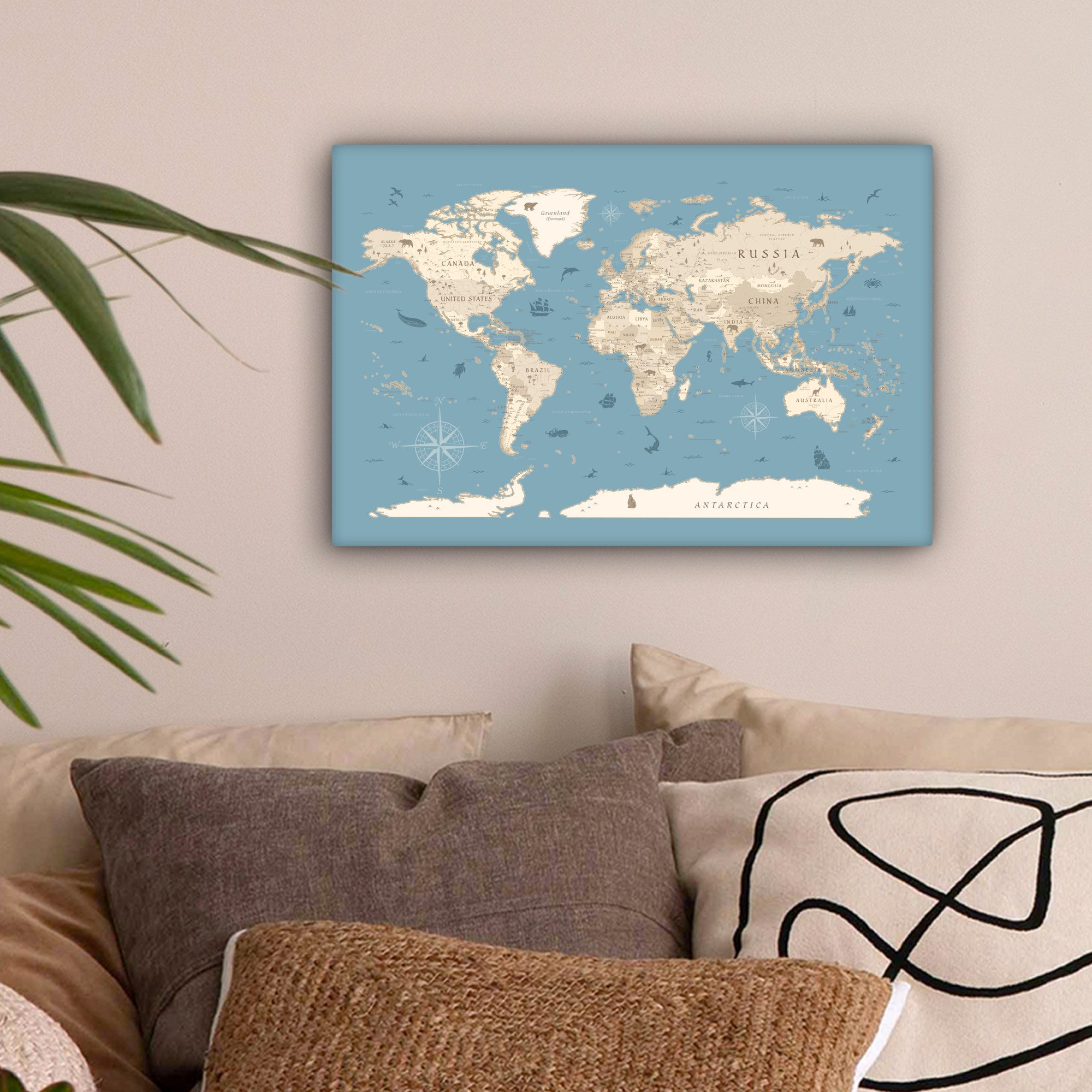 OneMillionCanvasses® Leinwandbild Weltkarte - Ozean - günstig online kaufen