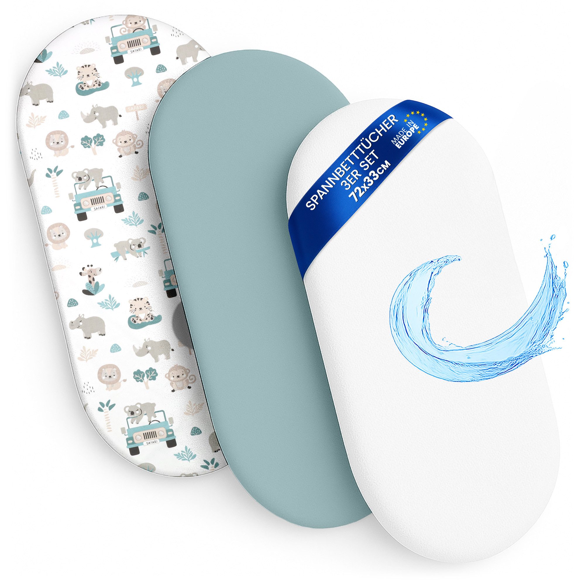 Totsy Baby Spannbettlaken Kinderwagen Stubenwagen Set - 2 x Bezug + wasserdicht Matratzenschoner