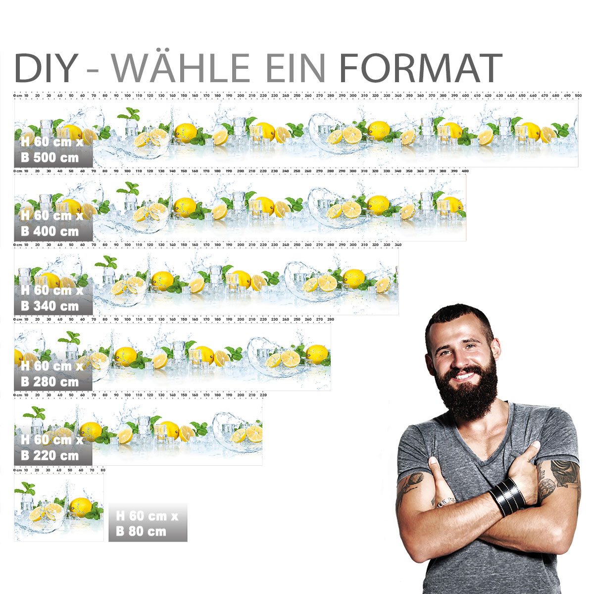 Stickerprofis Küchenrückwand ZITRONEN SPLASH (Glasoptik), (Premium), 1,5mm, selbstklebend, hält auf besonders vielen Öberflächen