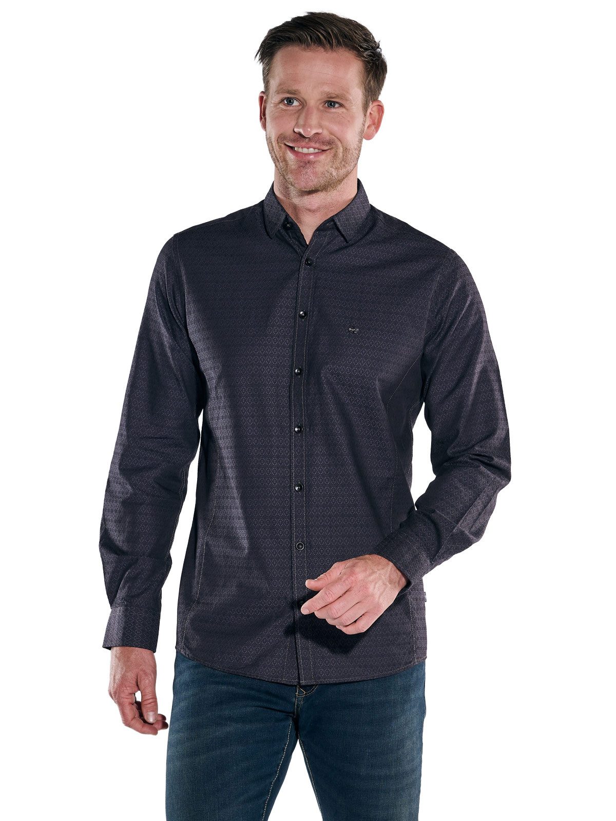 Engbers Langarmhemd Herren Langarm-Hemd gemustert, Anthrazit