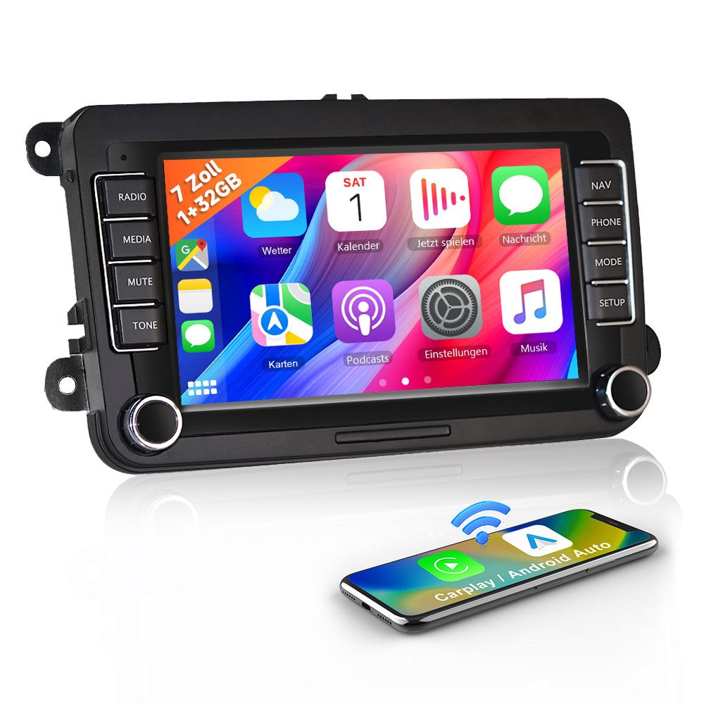 Hikity 2Din 7 Zoll Android 15.0 für VW Golf Polo Skoda Passat mit GPS Autoradio (Kabelloses CarPlay & Android Auto, Mit Rückfahrkamera)