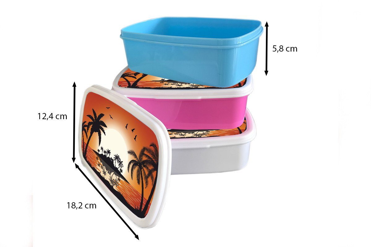 MuchoWow Lunchbox weiß Meer und - (2-tlg), Insel Kinder Brotbox - und Erwachsene, Sonne Brotdose, Jungs Palme, für Kunststoff, Mädchen - für