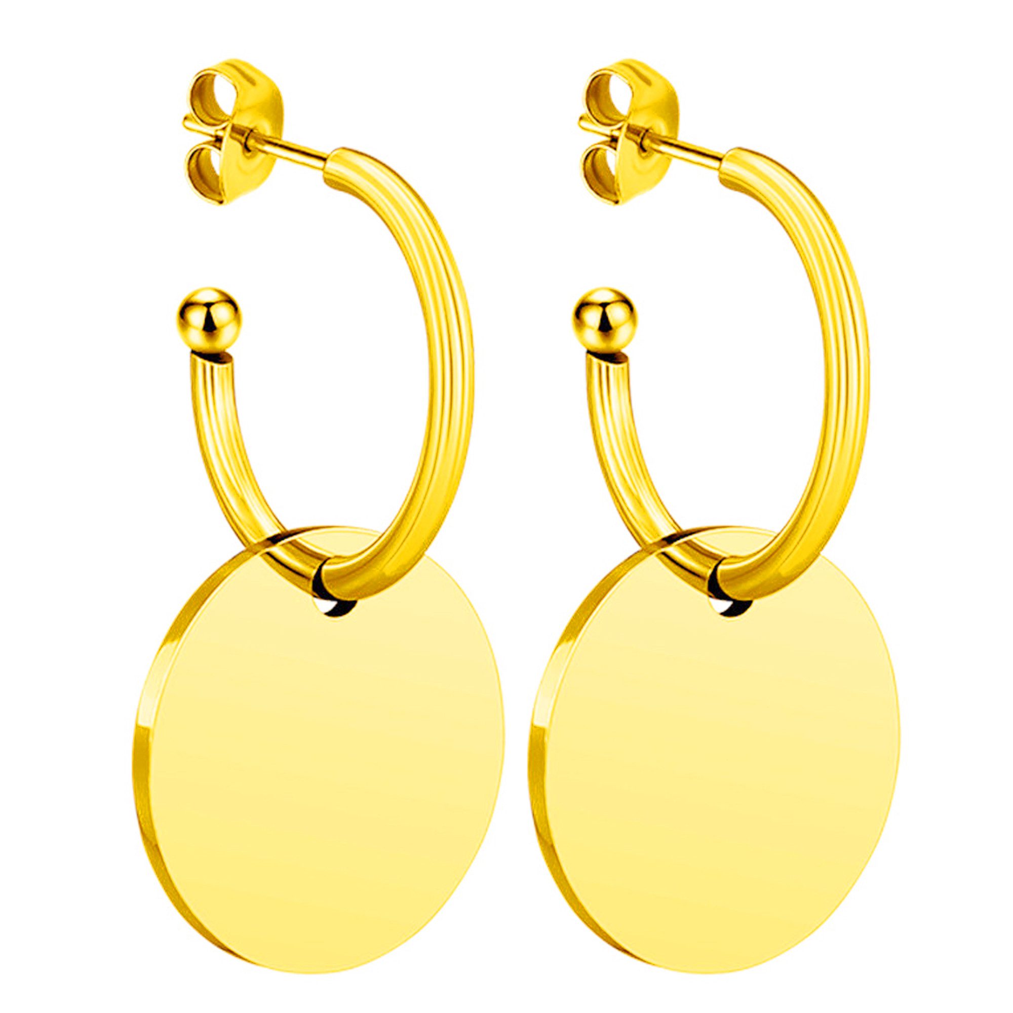LÖB Paar Creolen 750 Gold vergoldet Edelstahl Creolen Kreis Platte Anhänger Glänzend (Geschenke für Frauen Damen Beste Freundin Mutter Mama Ehefrau Oma sie zum Geburtstag Schmuck Herbst Oktoberfest, Inkl. Schmuckbox), Ohrringe Hängend Ohrstecker Modern Minimalistisch Plättchen Rund