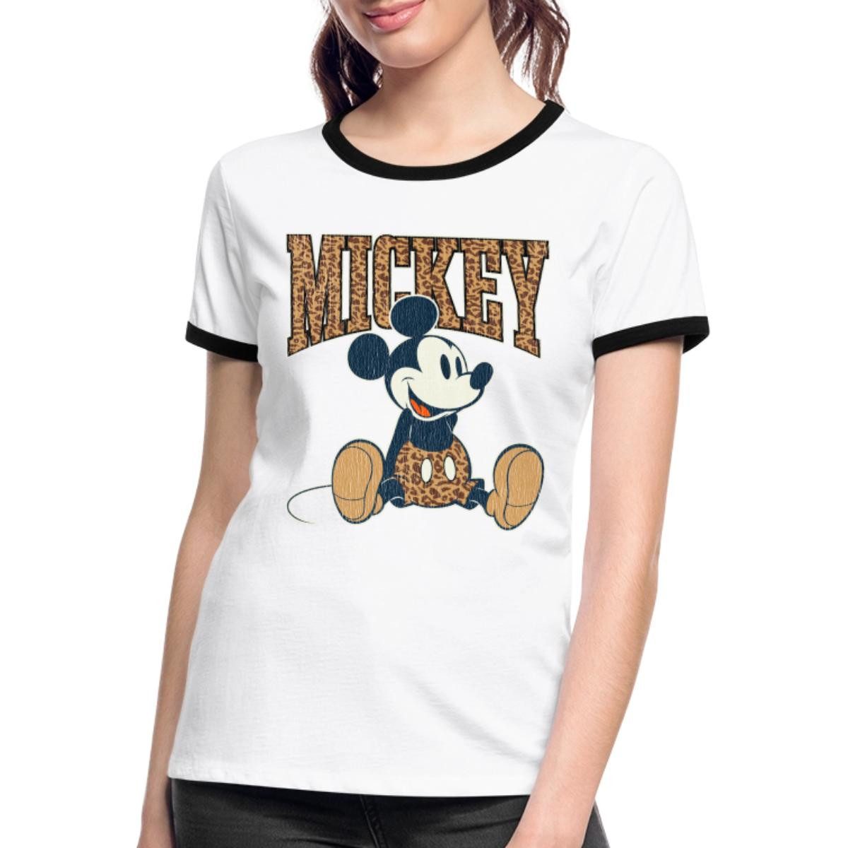Spreadshirt T-Shirt Mickey & Minnie Mickey Mouse Leo Look Frauen Kontrast T-Shirt (1-tlg)