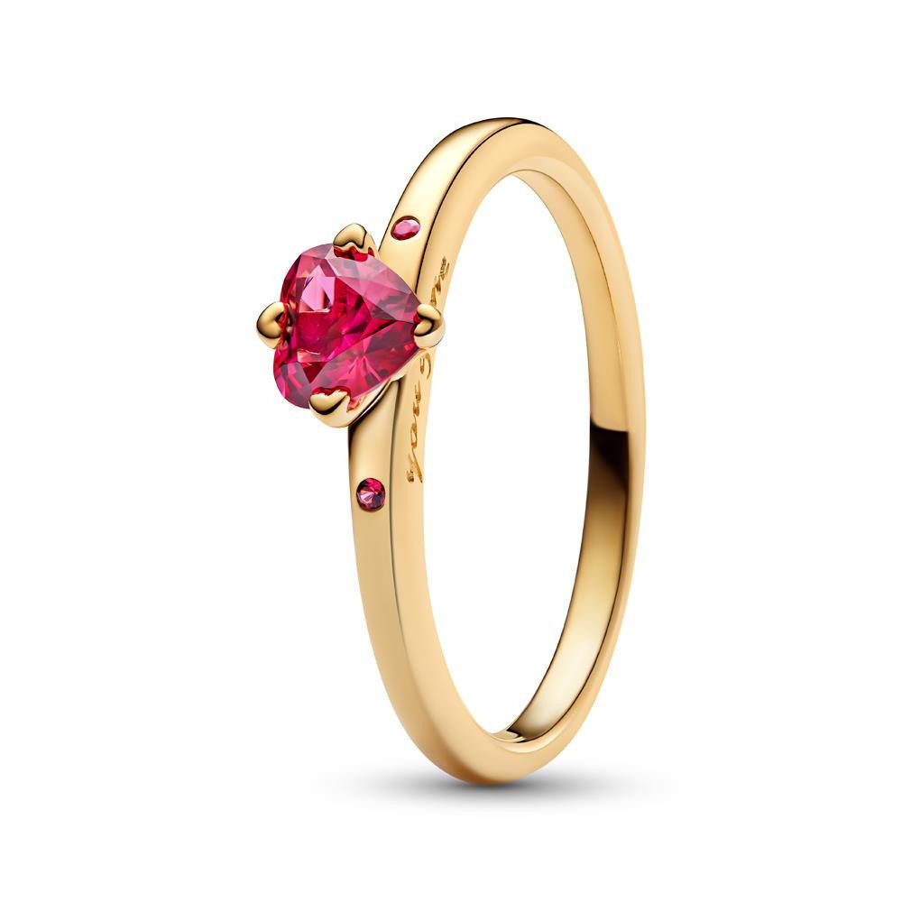 Pandora Fingerring Herzring für Damen, IP Gold, roter Kristall, PANDORA Moments