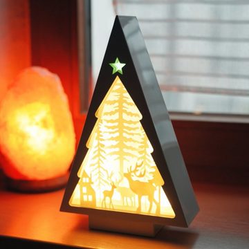 CiM LED Lichtbox 3D Papercut TREE - Forest, LED fest integriert, Warmweiß, 17x6x26cm, Shadowbox, Wohnaccessoire, Nachtlicht, kabellose Dekoration