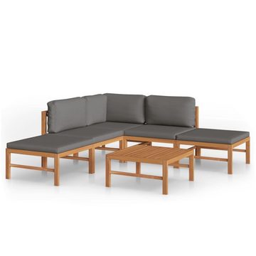 vidaXL Garten-Essgruppe 6-tlg Garten Lounge Set mit Grauen Kissen Massivholz Teak Holz Sitzgru