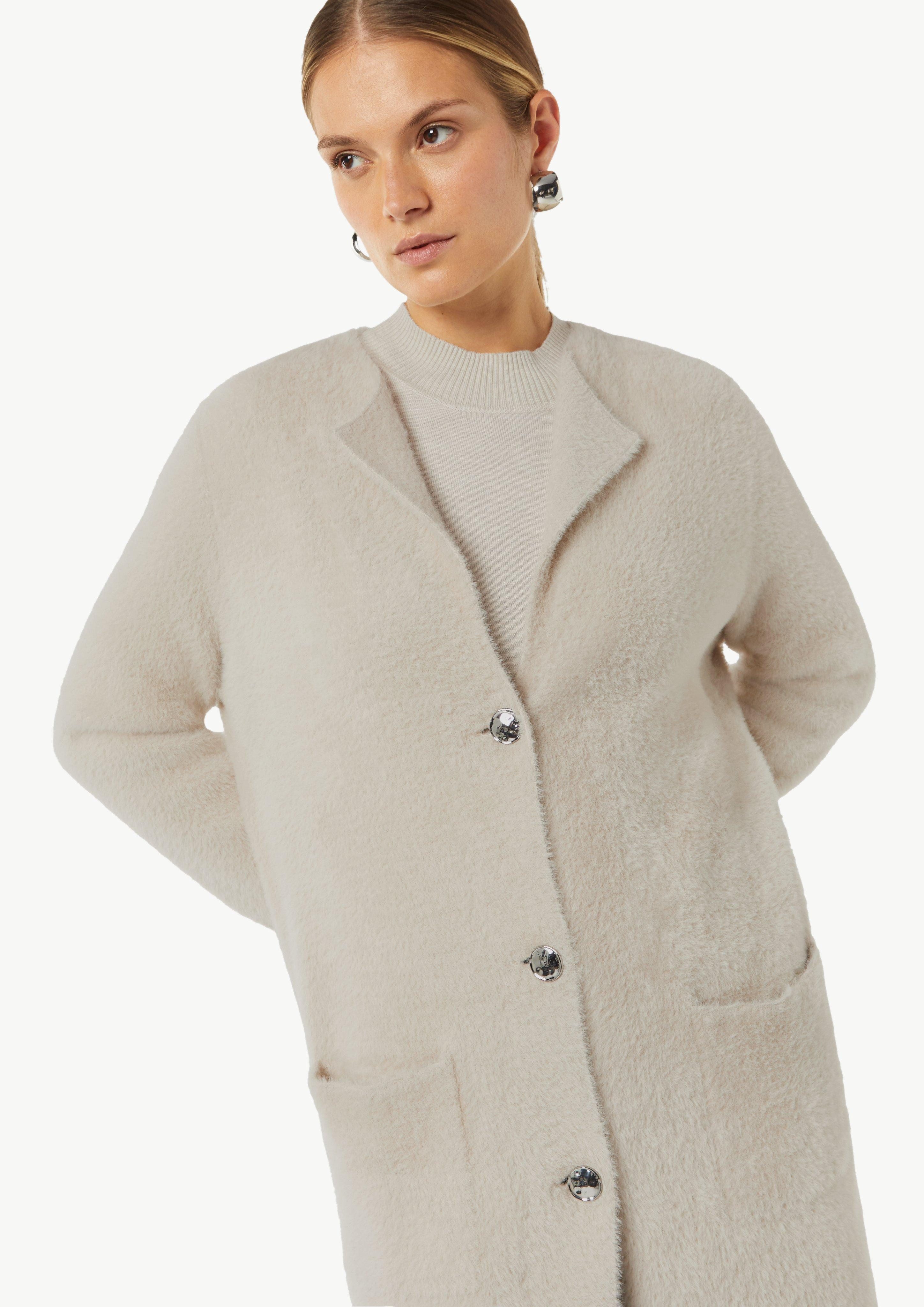 Comma Strickjacke Langer Cardigan in Kunstfell-Optik günstig online kaufen