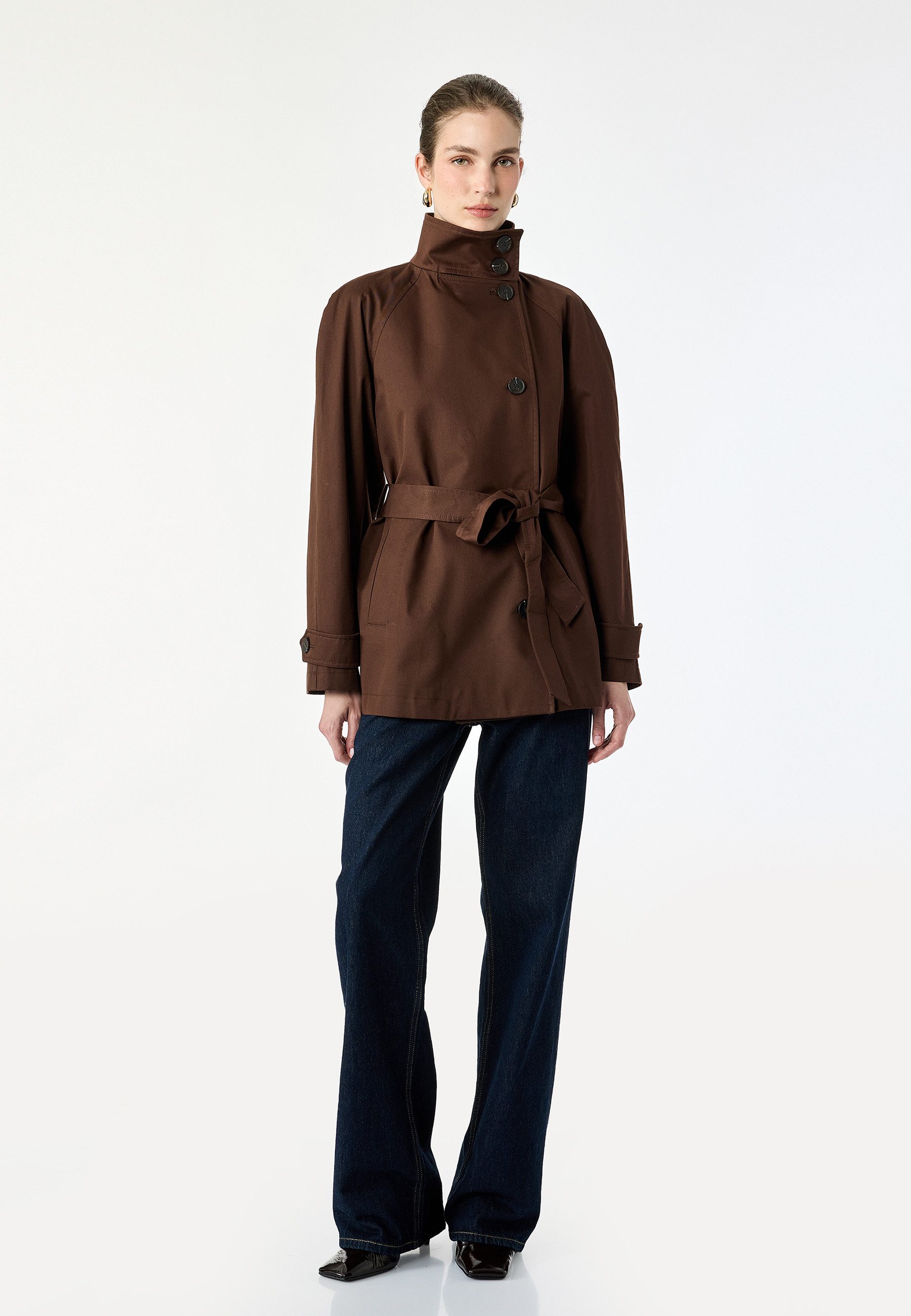 Koton Trenchcoat Koton Baumwoll Stehkragen Trenchcoat Regular Fit