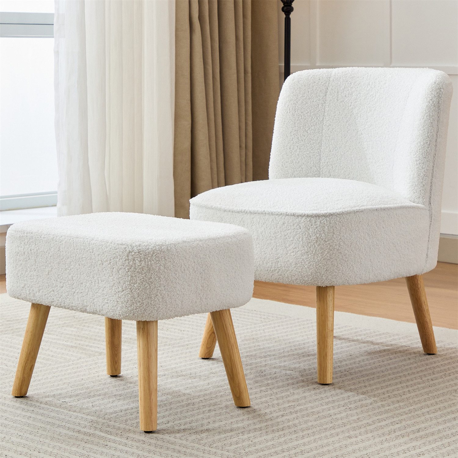 autolock Loungesessel Loungesessel mit hocker, Sessel ohne Armlehnen, Teddy-Samtstoff