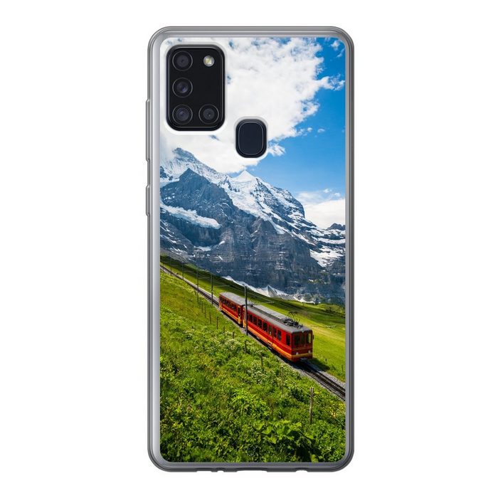 MuchoWow Handyhülle Alpen - Zug - Rot Handyhülle Samsung Galaxy A21s Smartphone-Bumper Print Handy AR12337