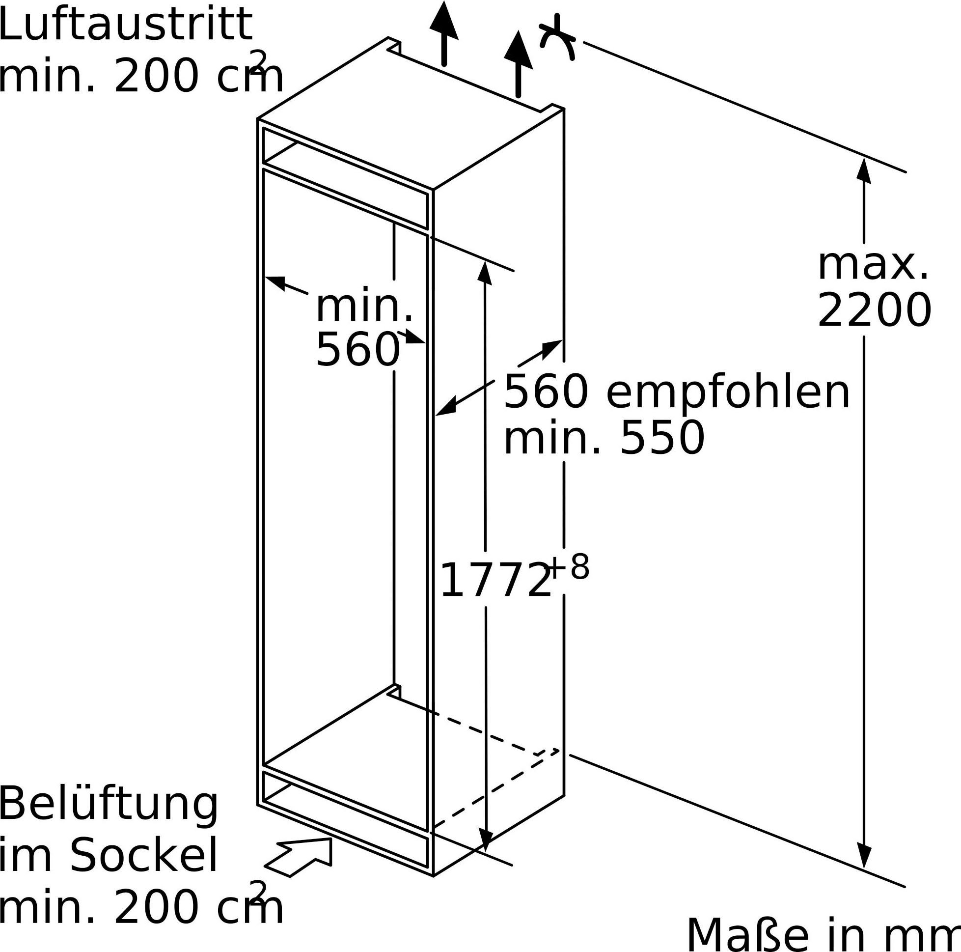 NEFF Einbaukühlschrank N 56 177,2 hoch, cm KI2823FF0, 70 breit cm