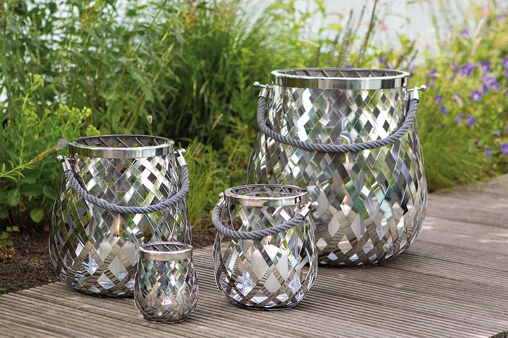 Fink Windlicht OTIS Windlicht - H.33cm x D.33cm - silberfarben - Edelstahl /Glas (Kerzenleuchter - Windlichthalter), Eleganter Kerzenhalter Leuchter - Deko für stilvolle Atmosphäre