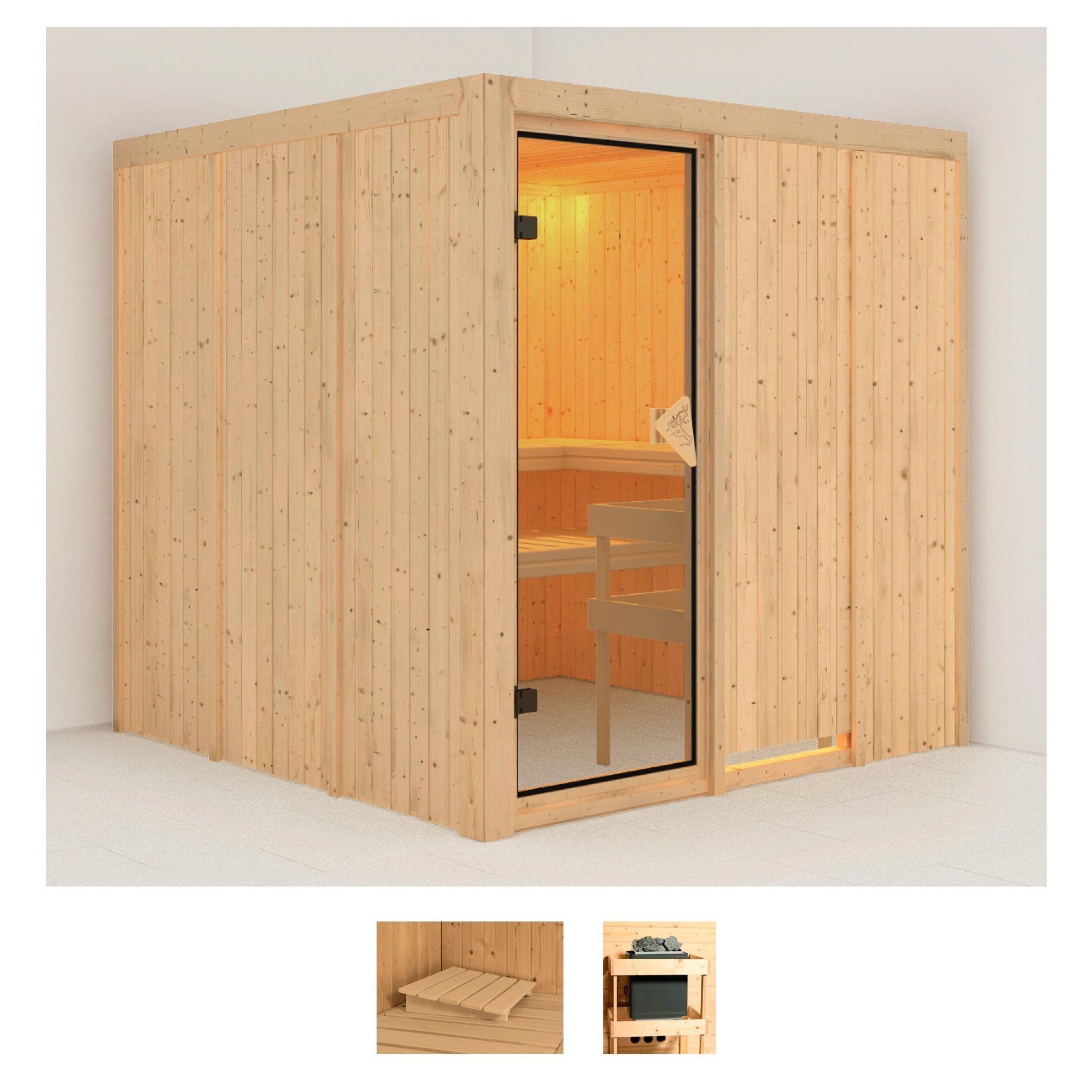 Karibu Sauna Rodin, BxTxH: 196 x 196 x 198 cm, 68 mm, (Set) ohne Ofen