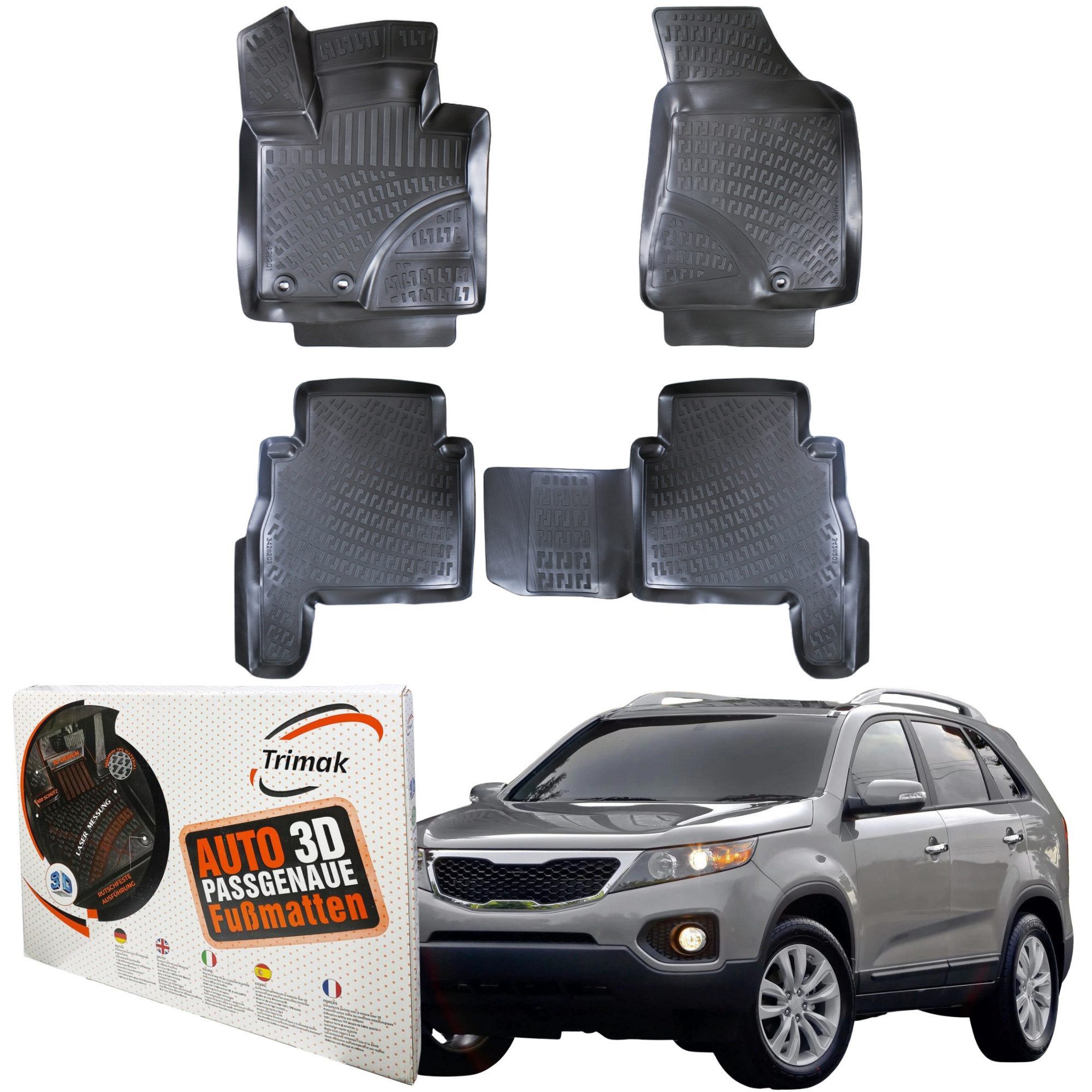 Passform-Fußmatten, Kofferraumwanne, Set kompatibel mit Kia Sorento