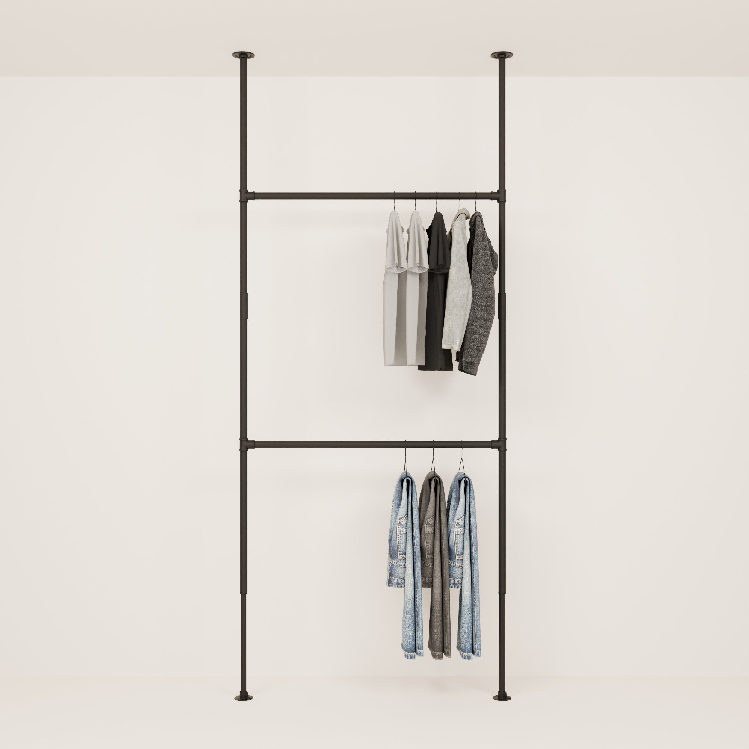 pamo. design Kleiderständer Garderobe LOFT, offener Kleiderschrank, höhenverstellbar, zum Klemmen, (Set, 1), Teleskop Kleiderstange für Kleider, Jacken & Mäntel