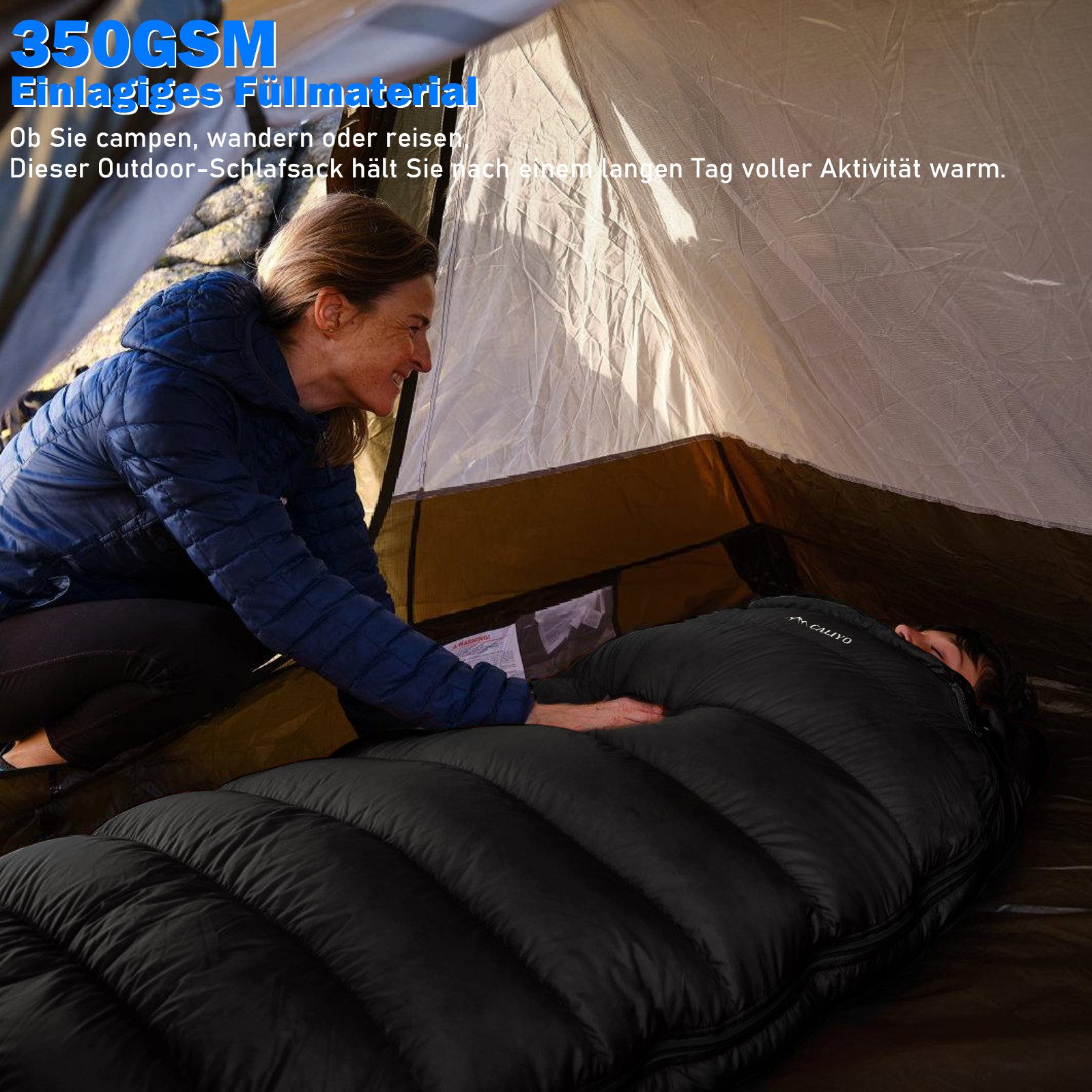 CALIYO Mumienschlafsack Mumienschlafsack – Schlafsack Winter und Sommer, -10°C bis 10°C, Wasserabweisend und Windschutz - Ultraleicht - Outdoor Campen – Bild 3 von 5