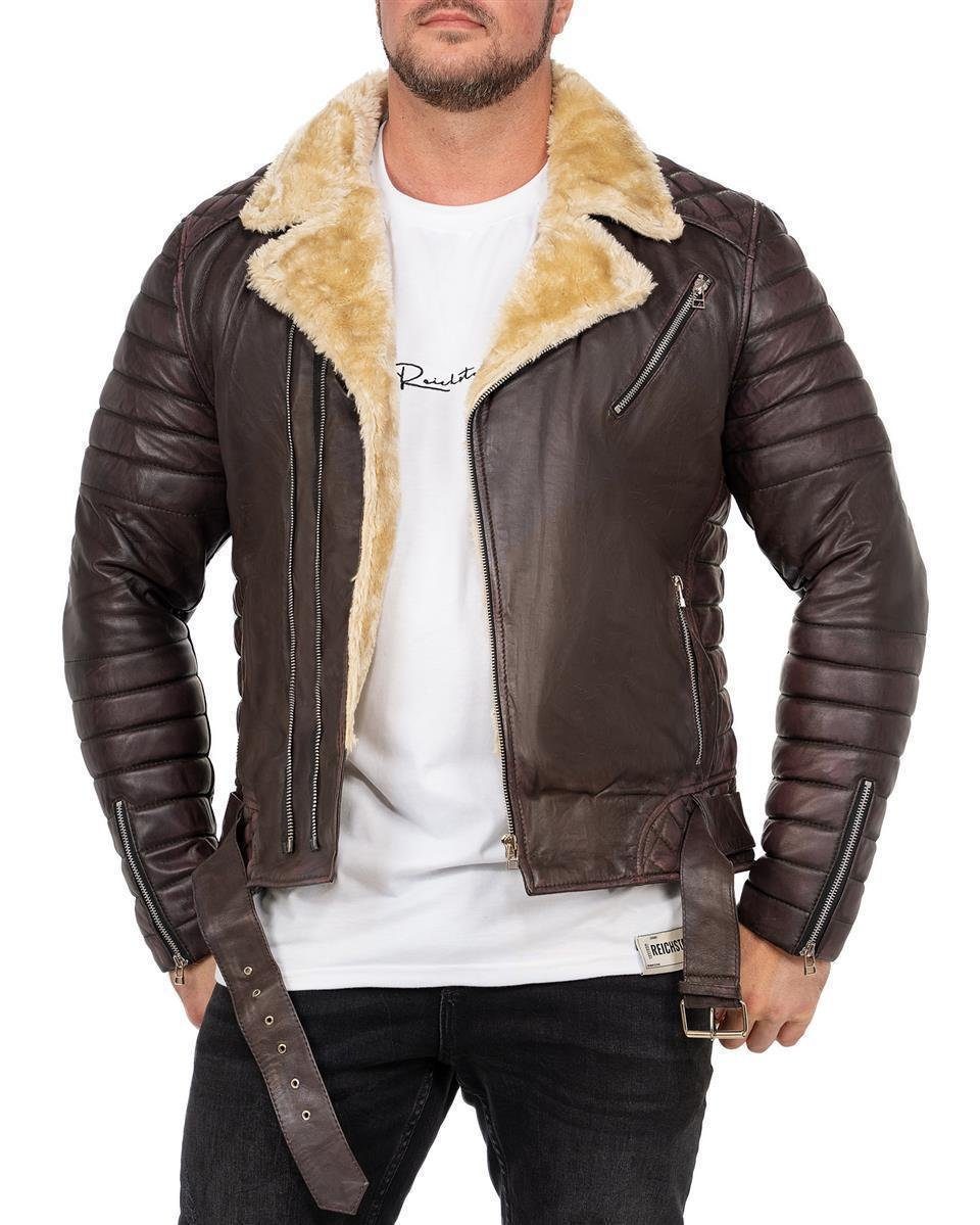 Reichstadt Lederjacke Herren Bikerjacke RS008LUX (1-St) mit Rippenmuster Braun