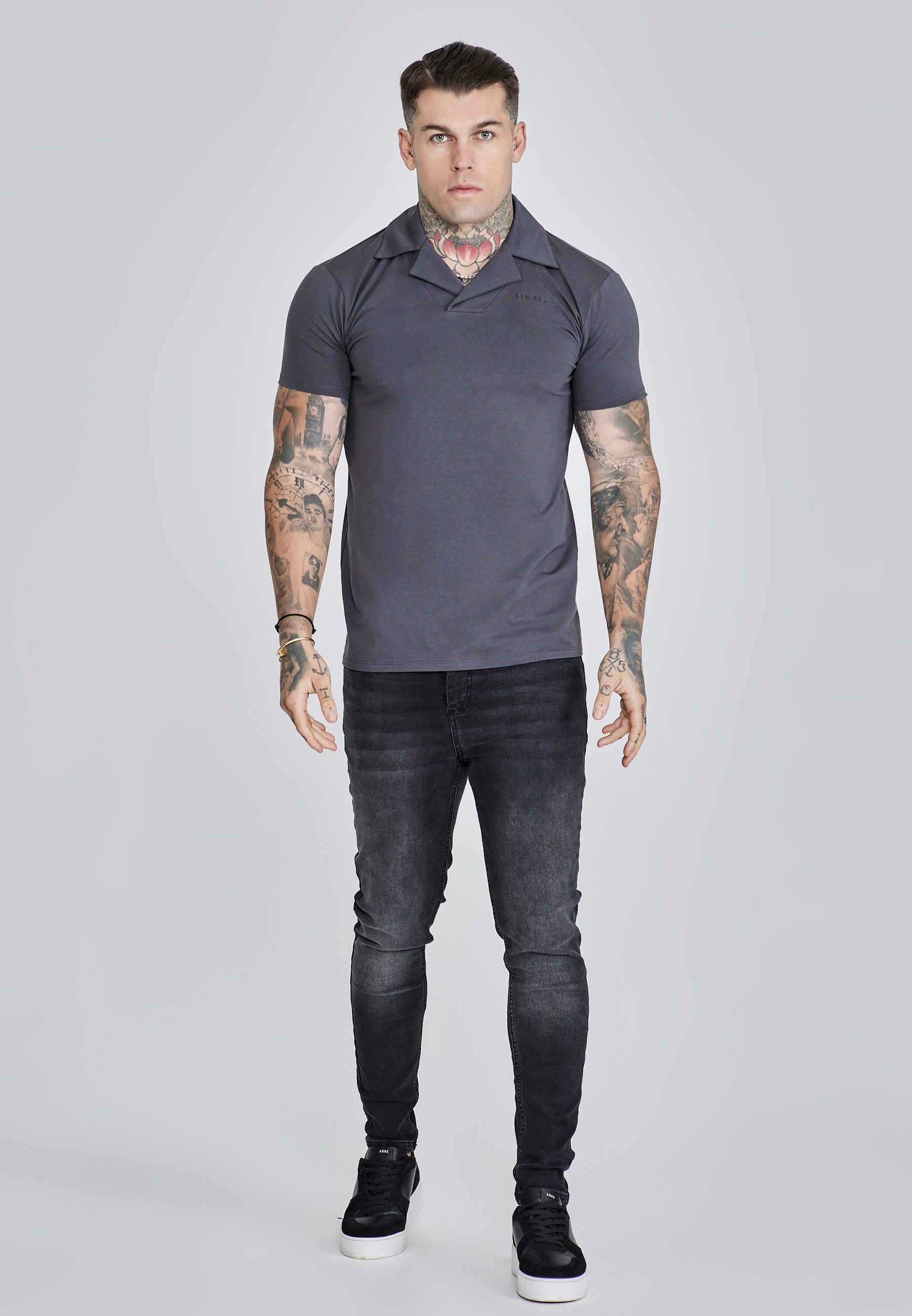 Siksilk Poloshirt SikSilk Herren Graues Smart Revere Polo